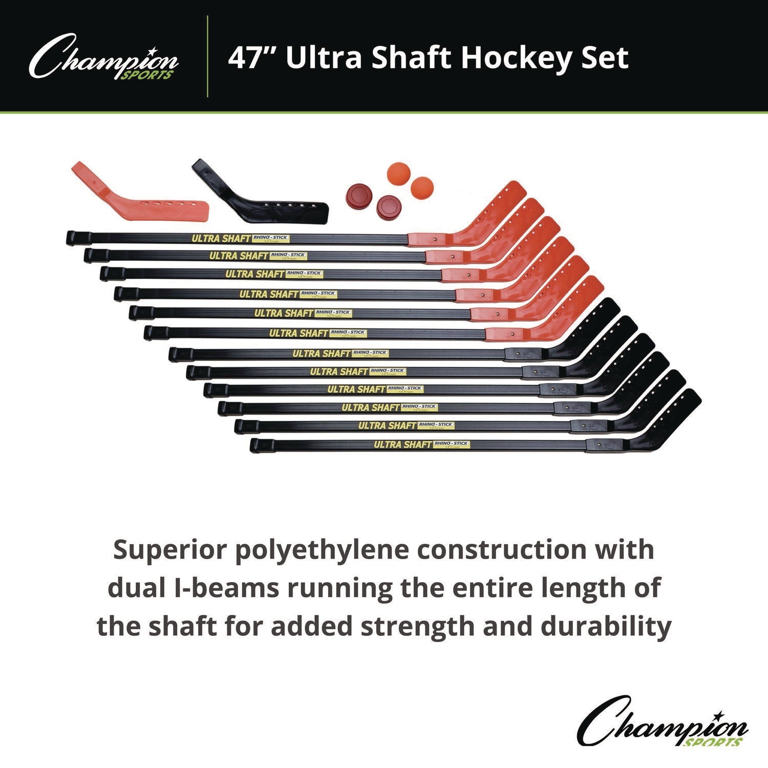 Ultra Shaft Hockey Set, Twelve 47' Hockey Sticks/Two Pucks/Two Balls/Two Extra Blades Champion Sports Flipcost