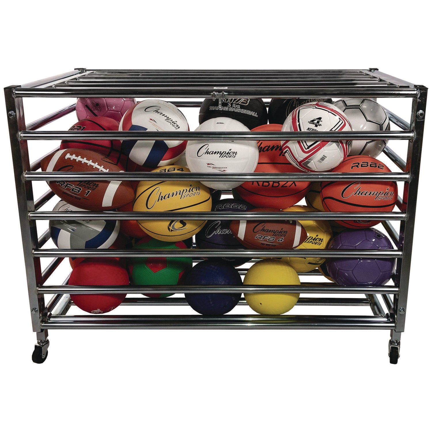 Heavy Duty Lockable Ball Locker, Metal, 132 lb Capacity, 24 x 42 x 30, High-Polish Black Champion Sports Flipcost