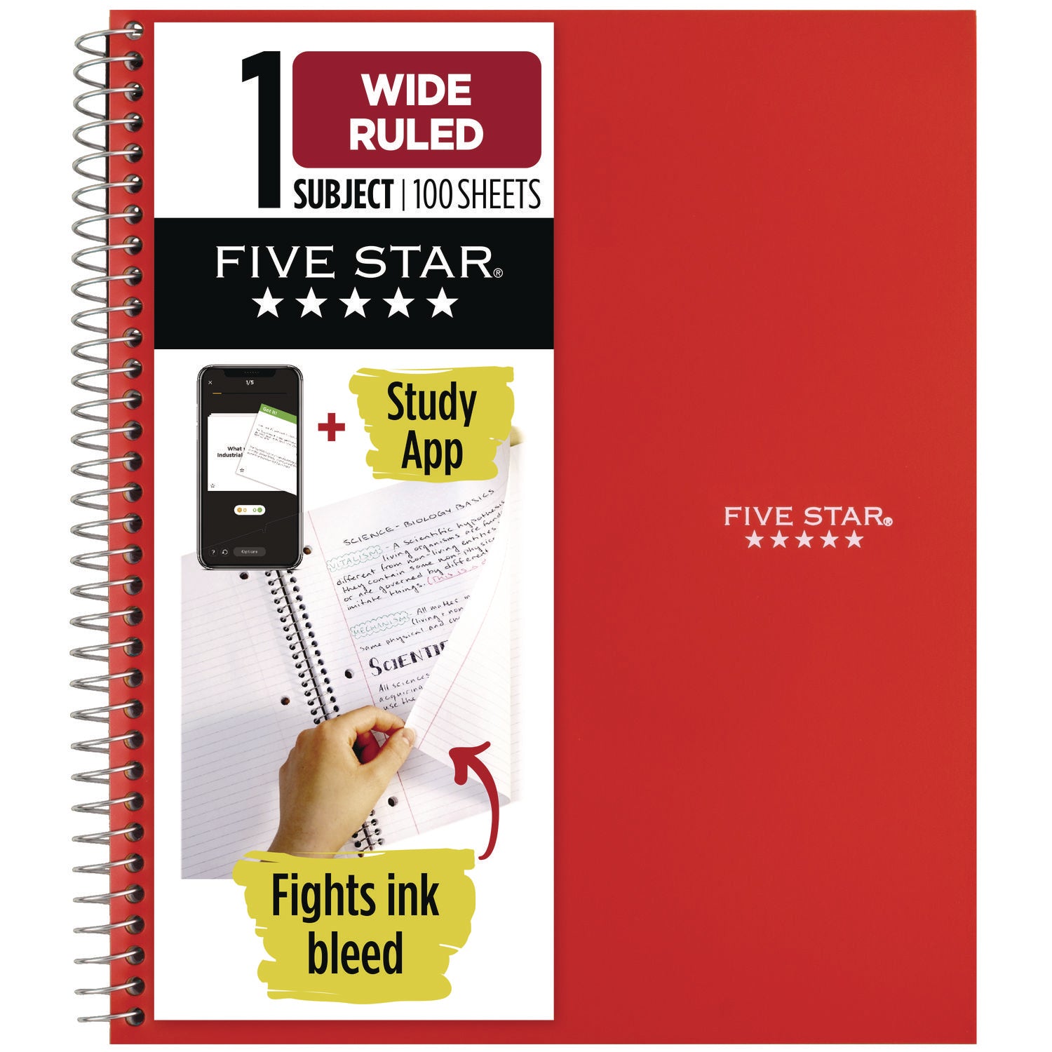 Wirebound Notebook, 1-Subject, Wide/Legal Rule, Randomly Assorted Cover Color, (100) 10.5 x 9.18 Sheets Five Star® Flipcost