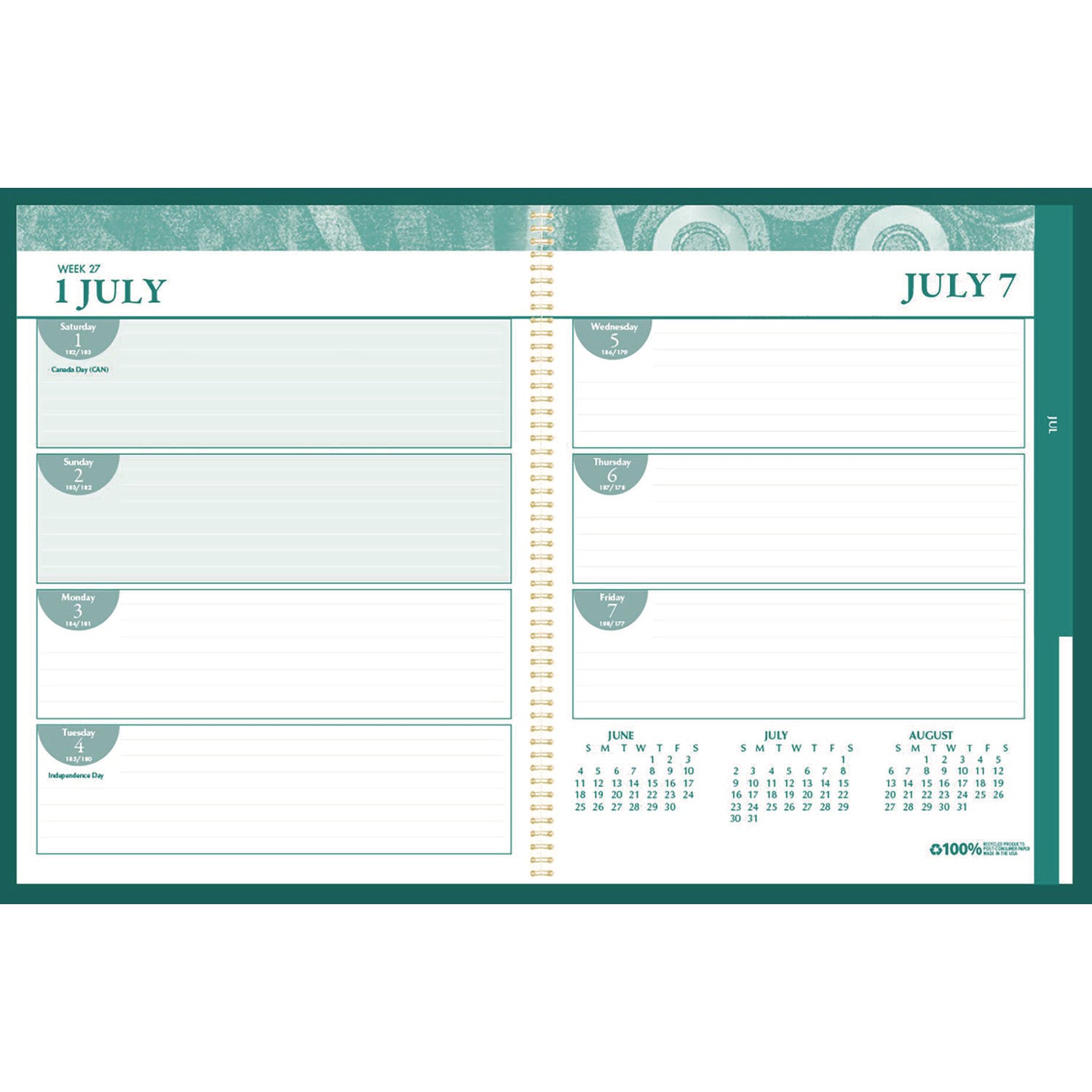 100% Recycled MonoBright Monthly/Weekly Planner, 11 x 8.5, Green/Gold Cover, 12-Month (July to June): 2024 to 2025 House of Doolittle™ Flipcost