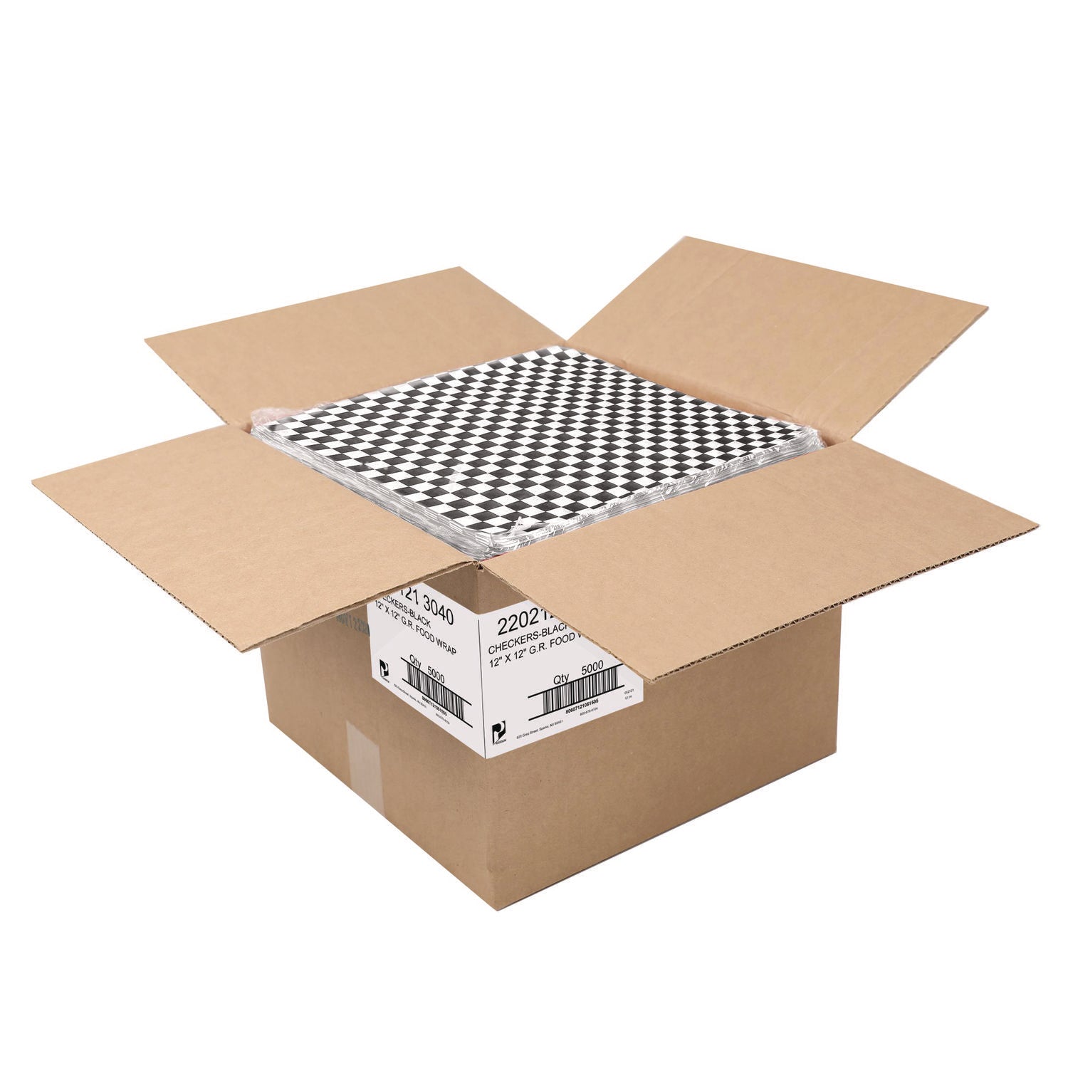 Grease-Resistant Food Wrap, 12" x 12", Black Check, 5,000/Carton Paterson Flipcost