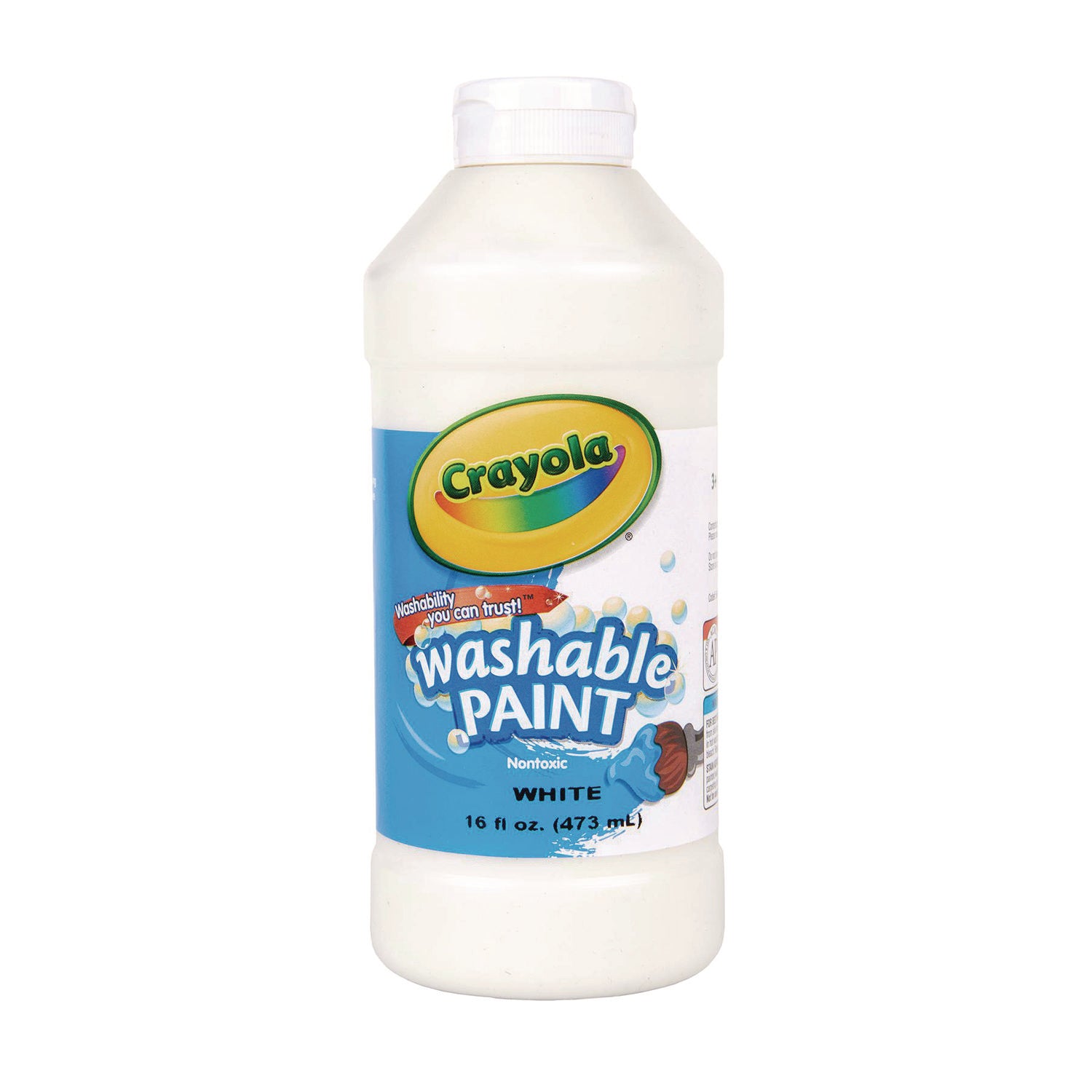 Washable Paint, White, 16 oz Bottle