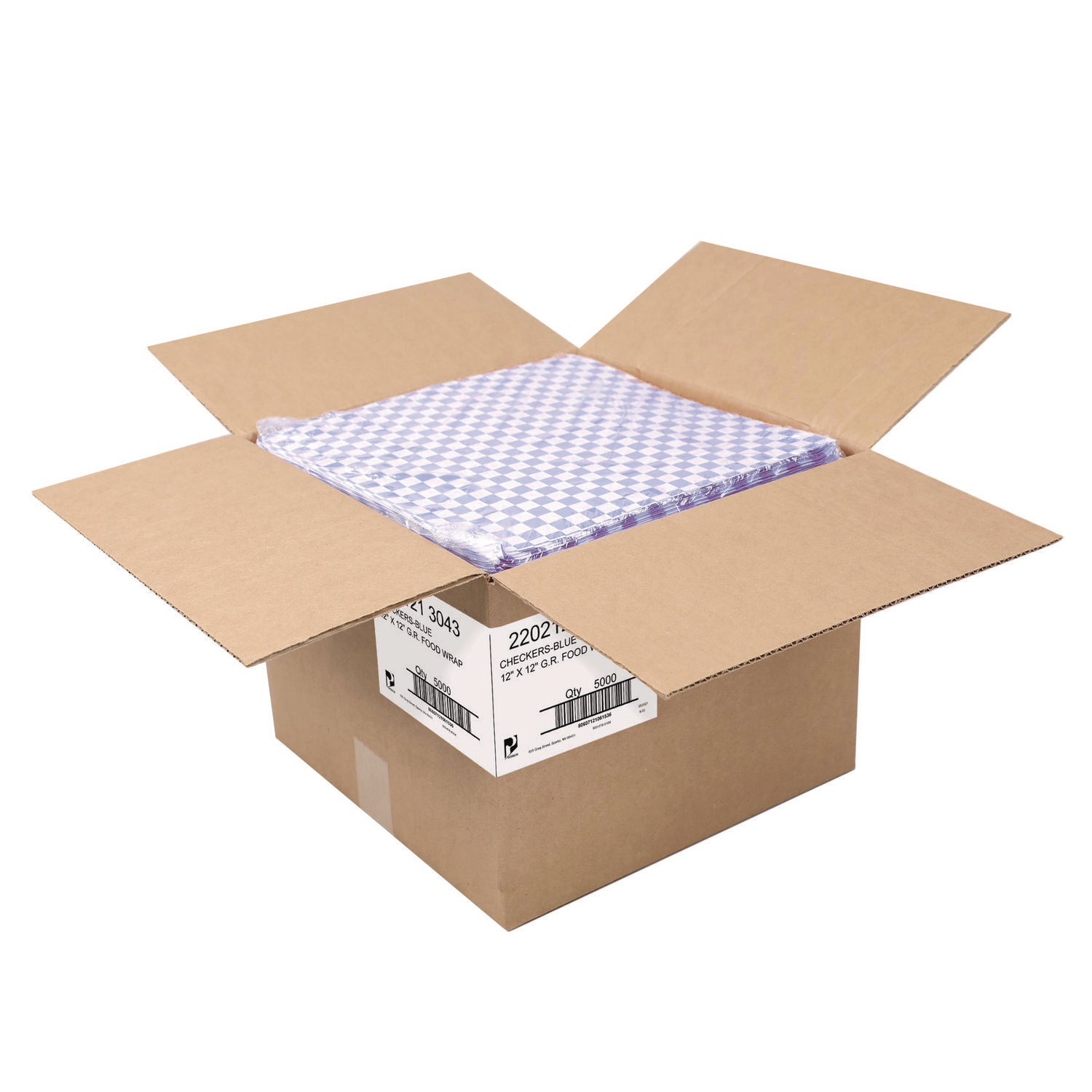 Grease-Resistant Food Wrap, 12" x 12", Blue Check, 5,000/Carton Paterson Flipcost