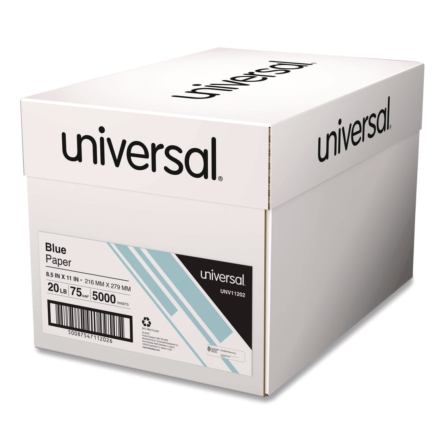 Universal® Deluxe Colored Paper, 20 lb Bond Weight, 8.5 x 11, Blue, 500/Ream