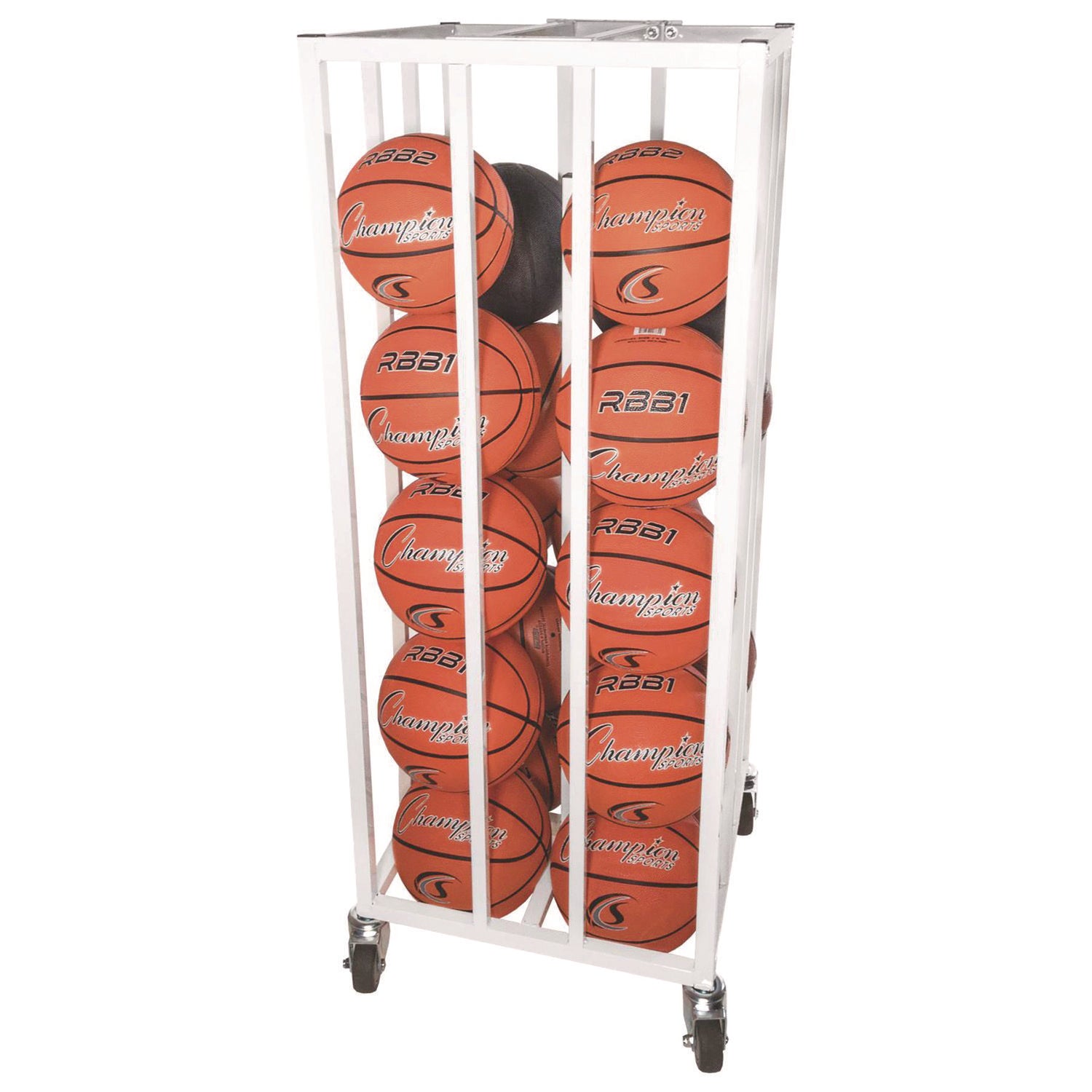 Deluxe Vertical Ball Cage, Fits Approximately 20 Balls, Metal, 20" x 20" x 48", White Champion Sports Flipcost