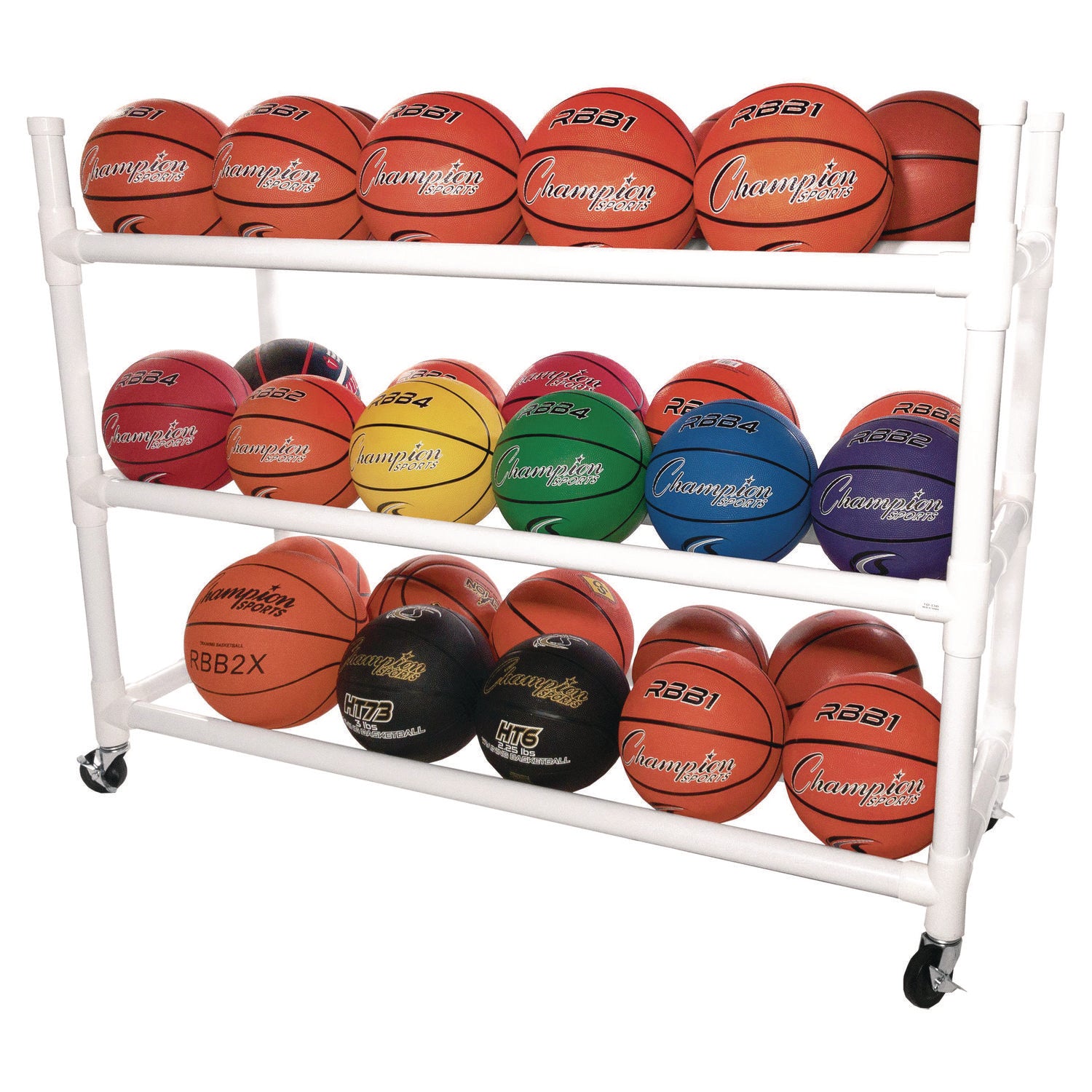 30 Basketball Heavy-Duty Cart, Heavy-Duty Plastic, 176 lb Capacity, 19 x 55 x 45, White Champion Sports Flipcost