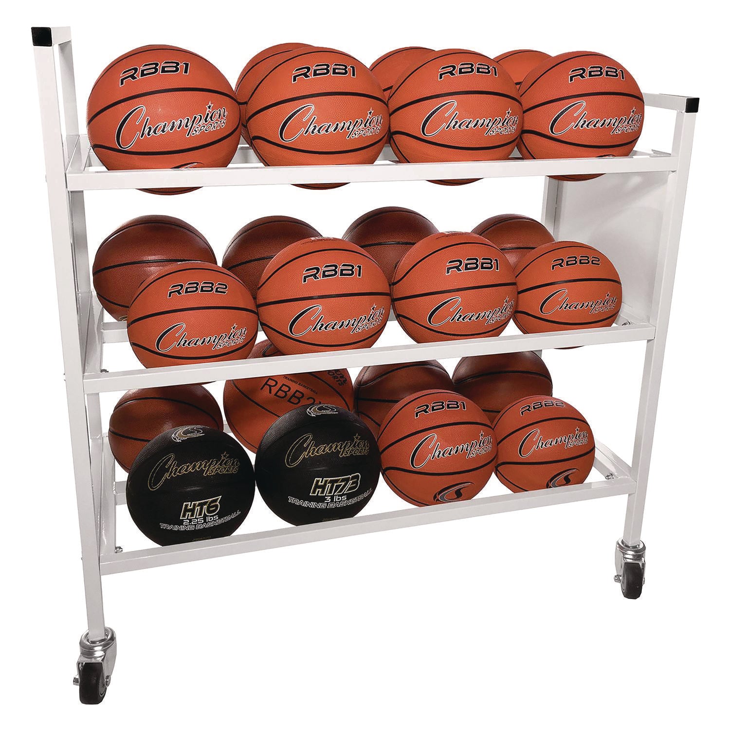 Double Wide Cart, Fits Approximately 24 Balls, Metal, 20" x 42" x 44", White Champion Sports Flipcost