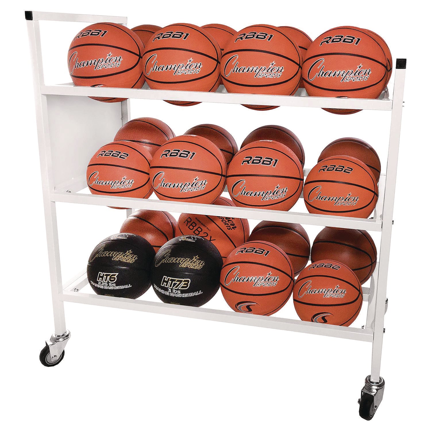 Double Wide Cart, Fits Approximately 24 Balls, Metal, 20" x 42" x 44", White Champion Sports Flipcost