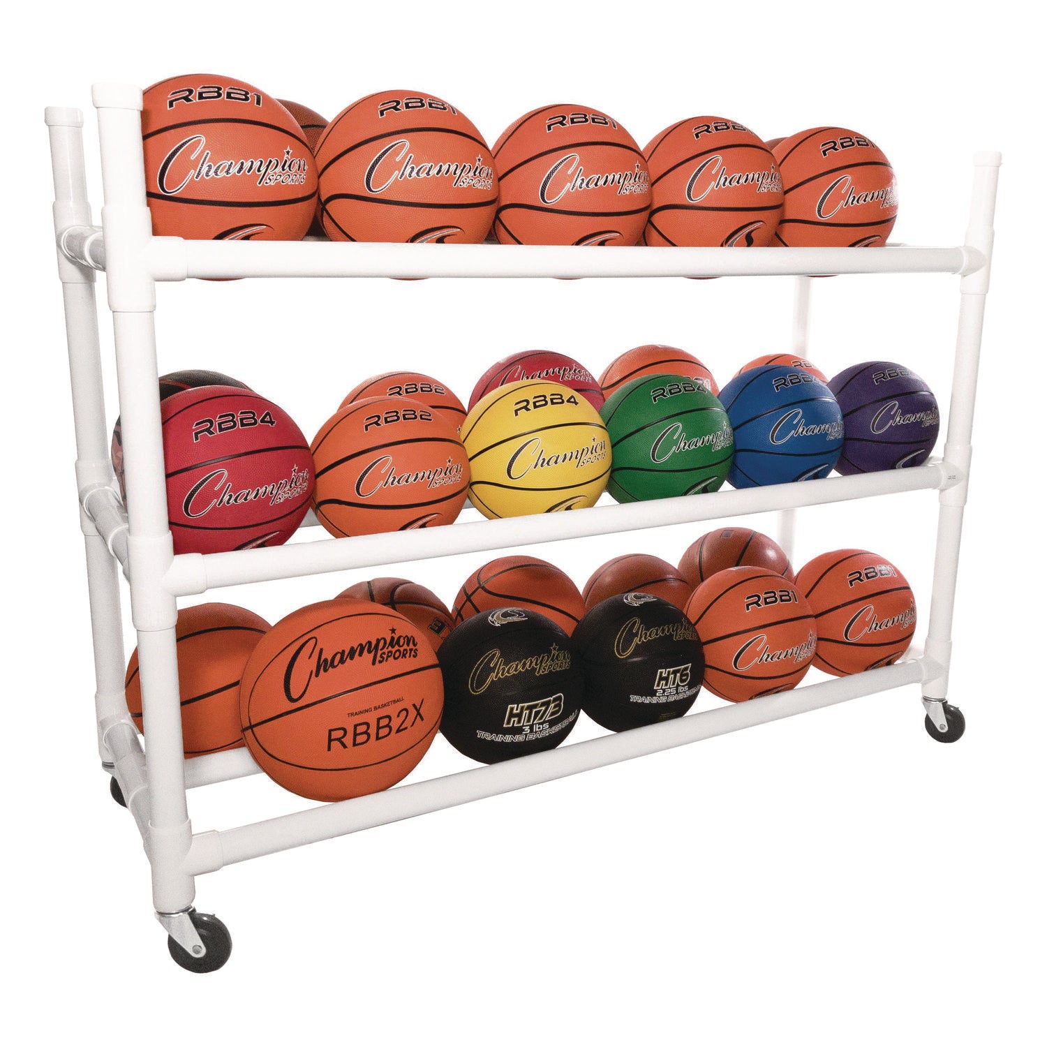 30 Basketball Heavy-Duty Cart, Heavy-Duty Plastic, 176 lb Capacity, 19 x 55 x 45, White Champion Sports Flipcost