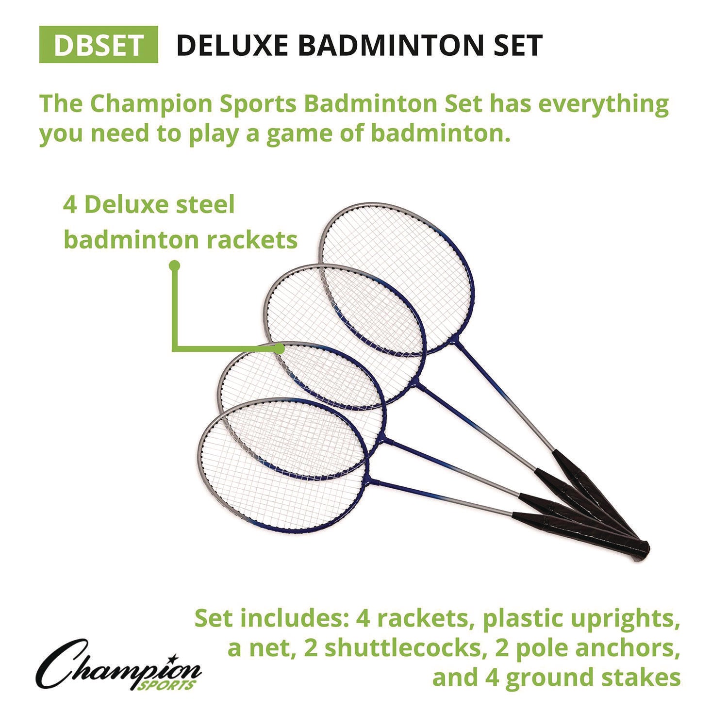 Deluxe Badminton Set, 20 ft Net with 4 Rackets, 2 Shuttlecocks Champion Sports Flipcost