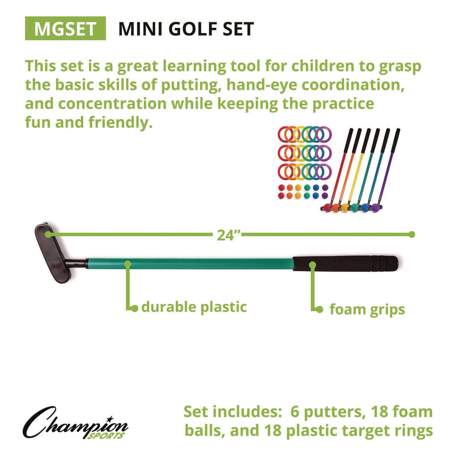 Mini Golf Set, 12 Balls/6 Putters/18 Rings/3 Target Holes Champion Sports Flipcost