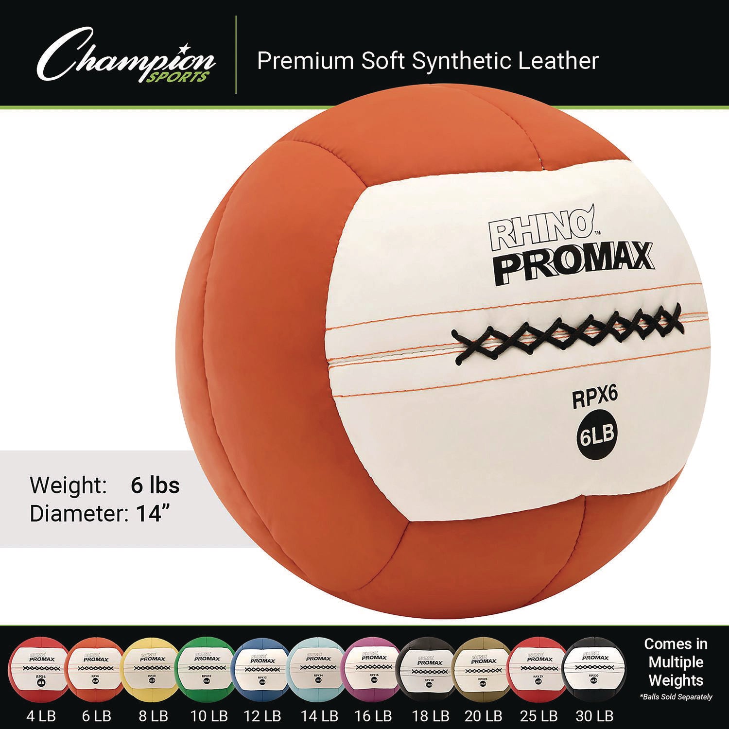 Rhino Promax Medicine Ball, 6 lb, Orange Champion Sports Flipcost