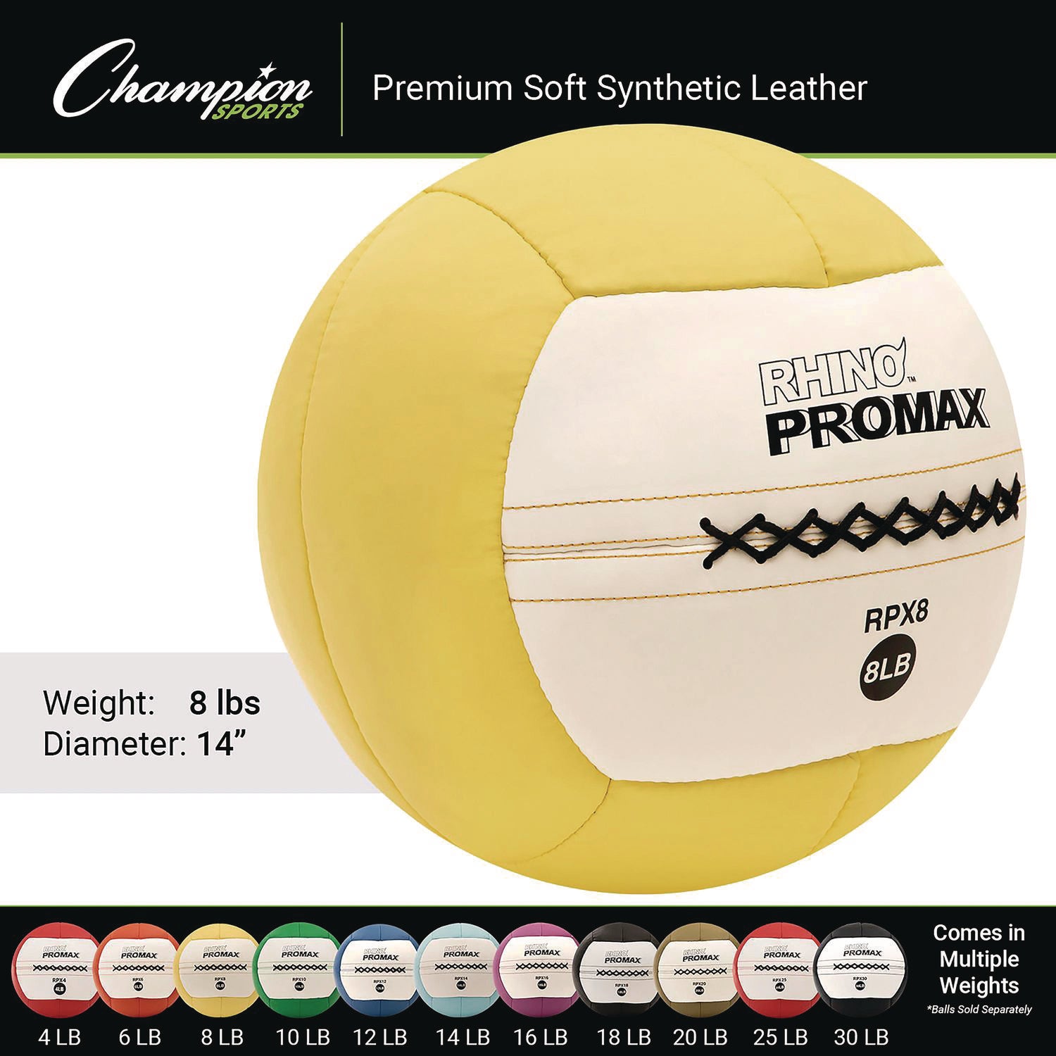 Rhino Promax Medicine Ball, 8 lb, Yellow Champion Sports Flipcost