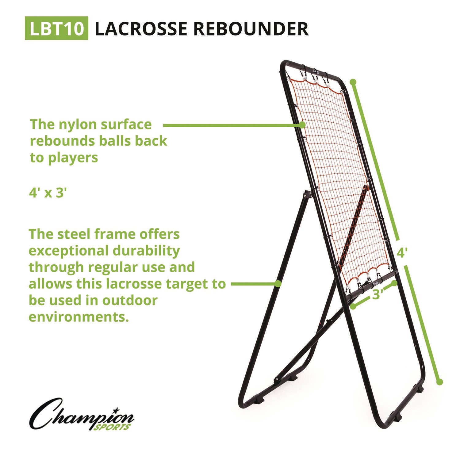 Lacrosse Ball Rebounder, 80" x 3 ft, 1.25" dia Frame Champion Sports Flipcost