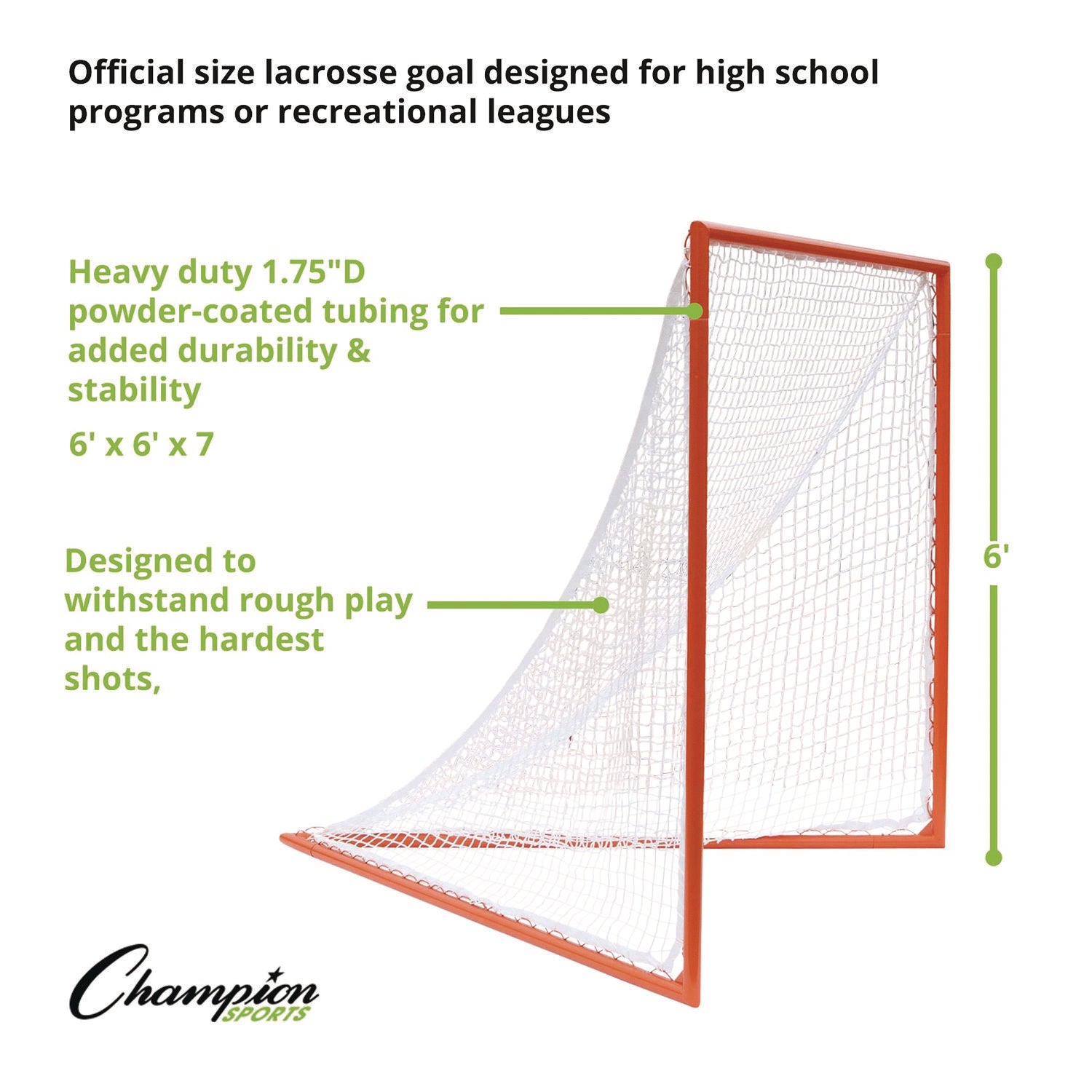 Pro High School Lacrosse Goal, 6 ft x 6 ft, 1.65" dia Frame Champion Sports Flipcost