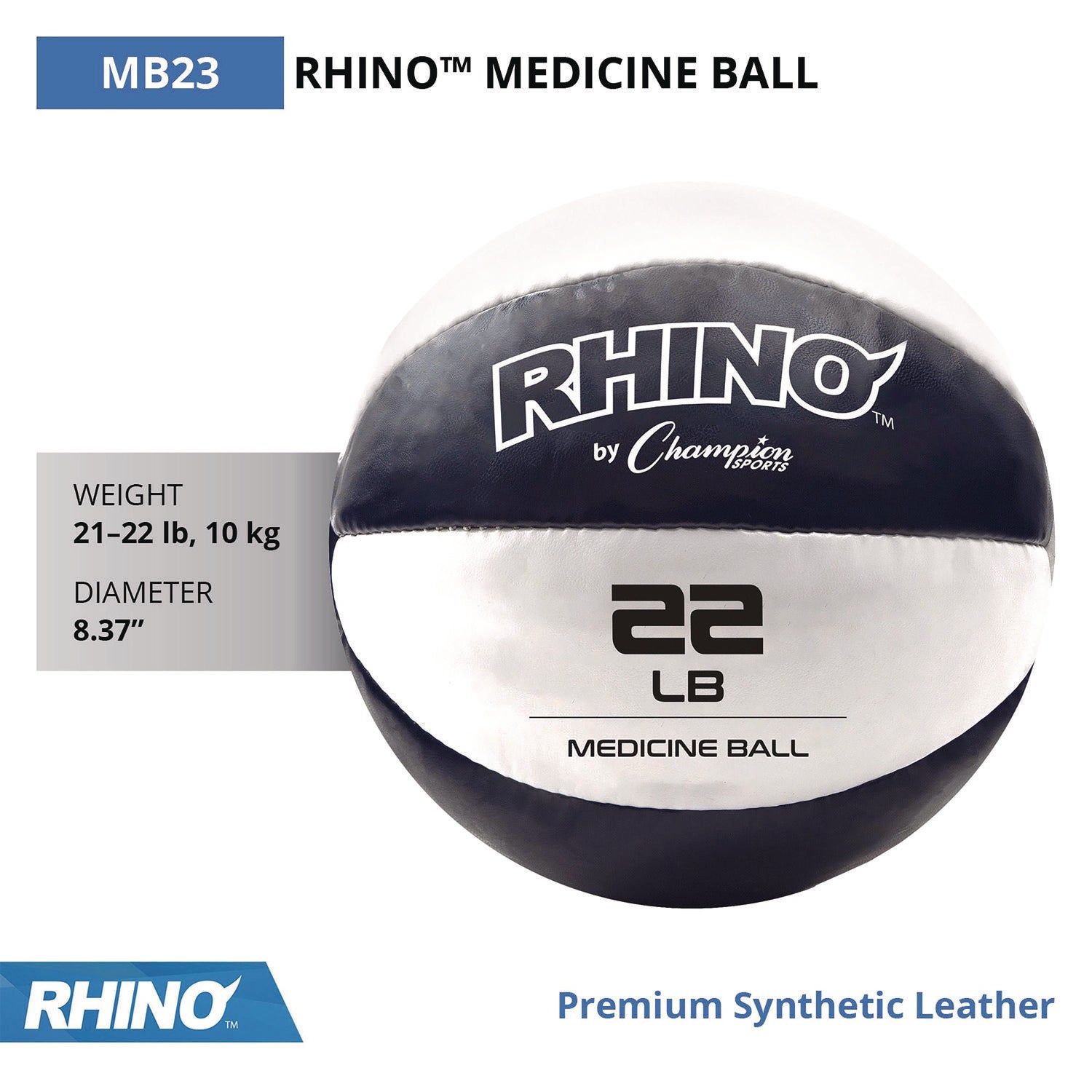 Rhino Leather Medicine Ball, 22 lb, Black/White Champion Sports Flipcost