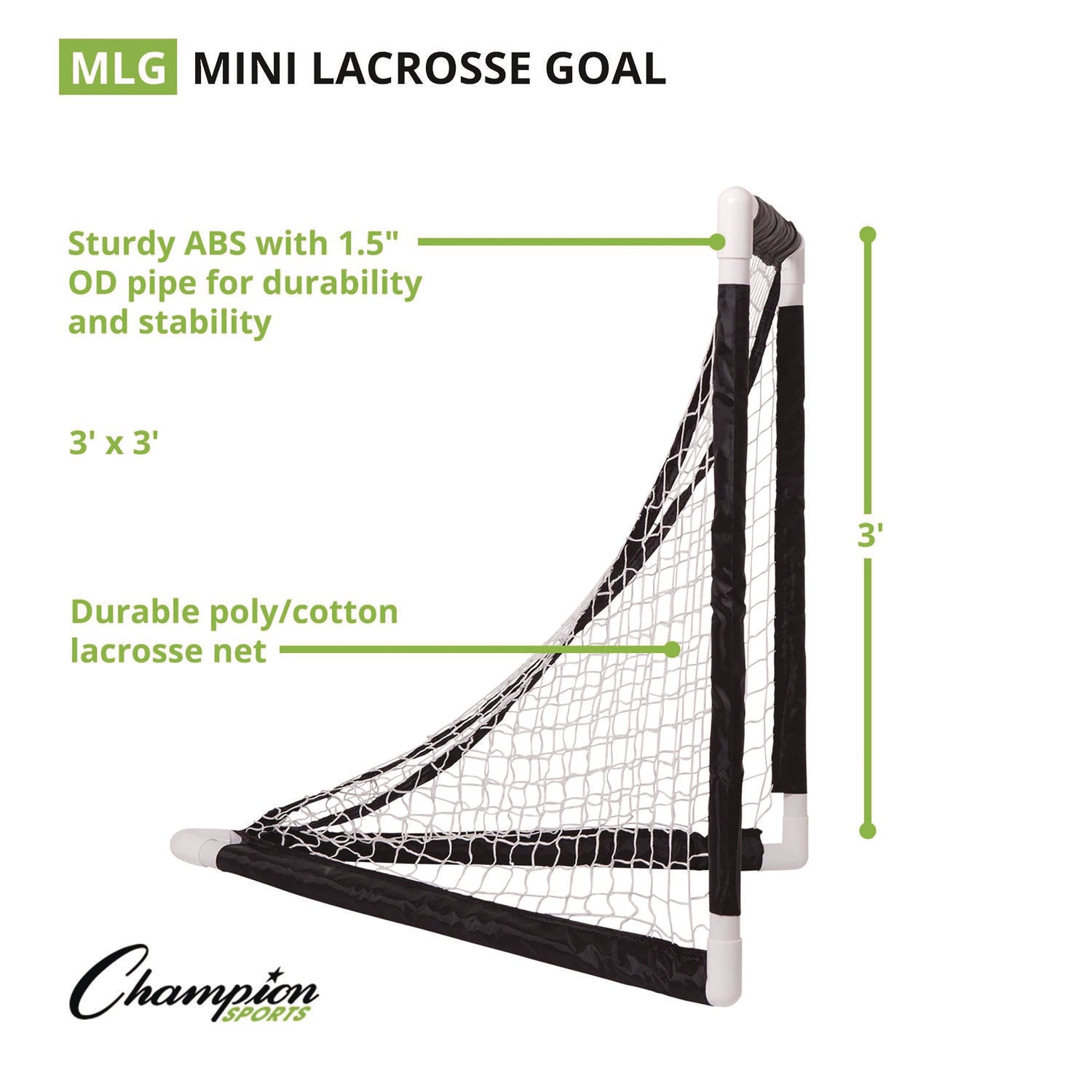 Mini Lacrosse Goal, 3 ft  x 3 ft, 1.5" dia Frame Champion Sports Flipcost