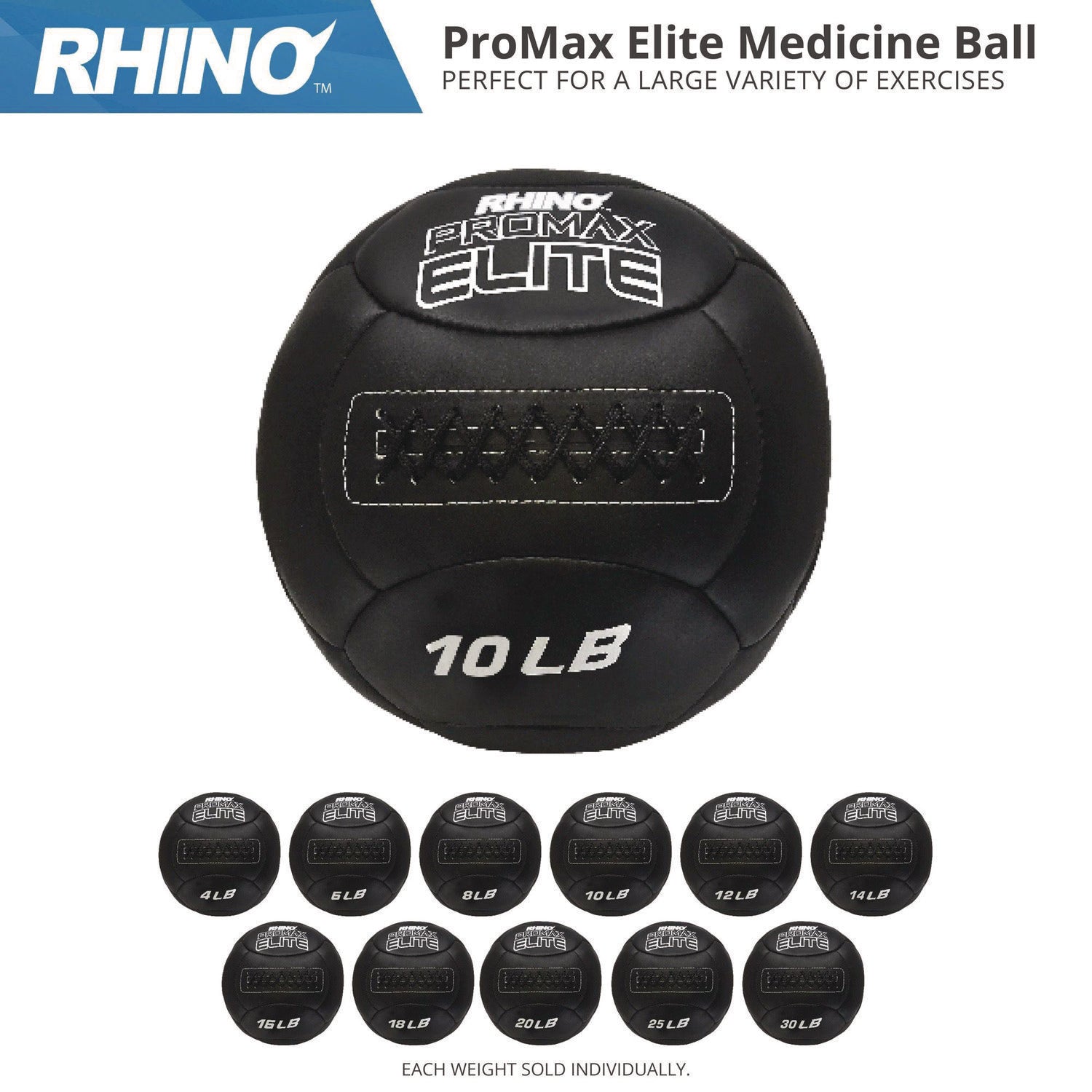 Rhino Promax Elite Medicine Ball, 10 lb, Black Champion Sports Flipcost