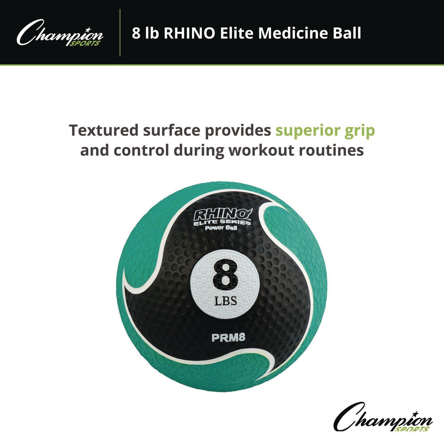 Rhino Elite Medicine Ball, 8 lb, Green Champion Sports Flipcost