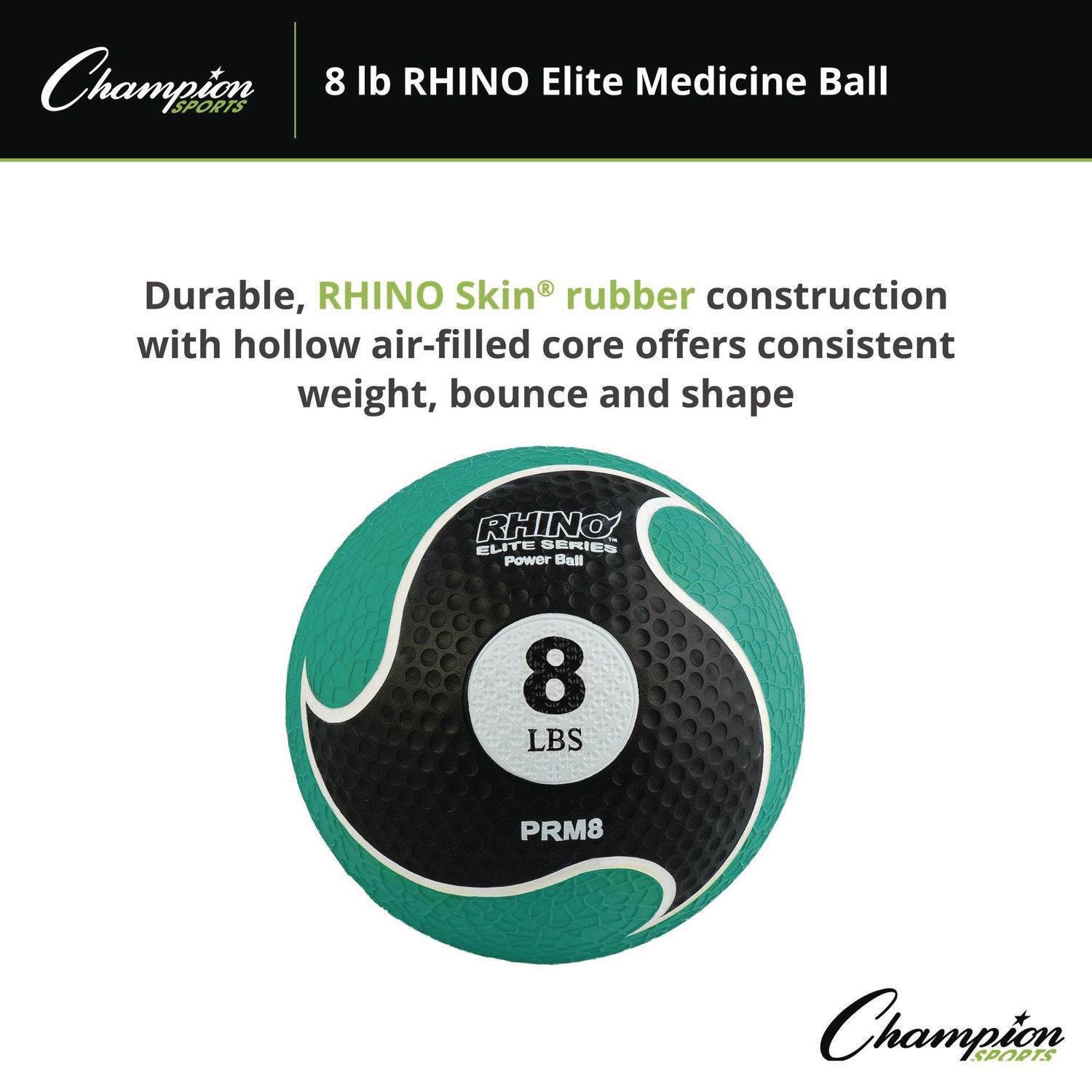 Rhino Elite Medicine Ball, 8 lb, Green Champion Sports Flipcost