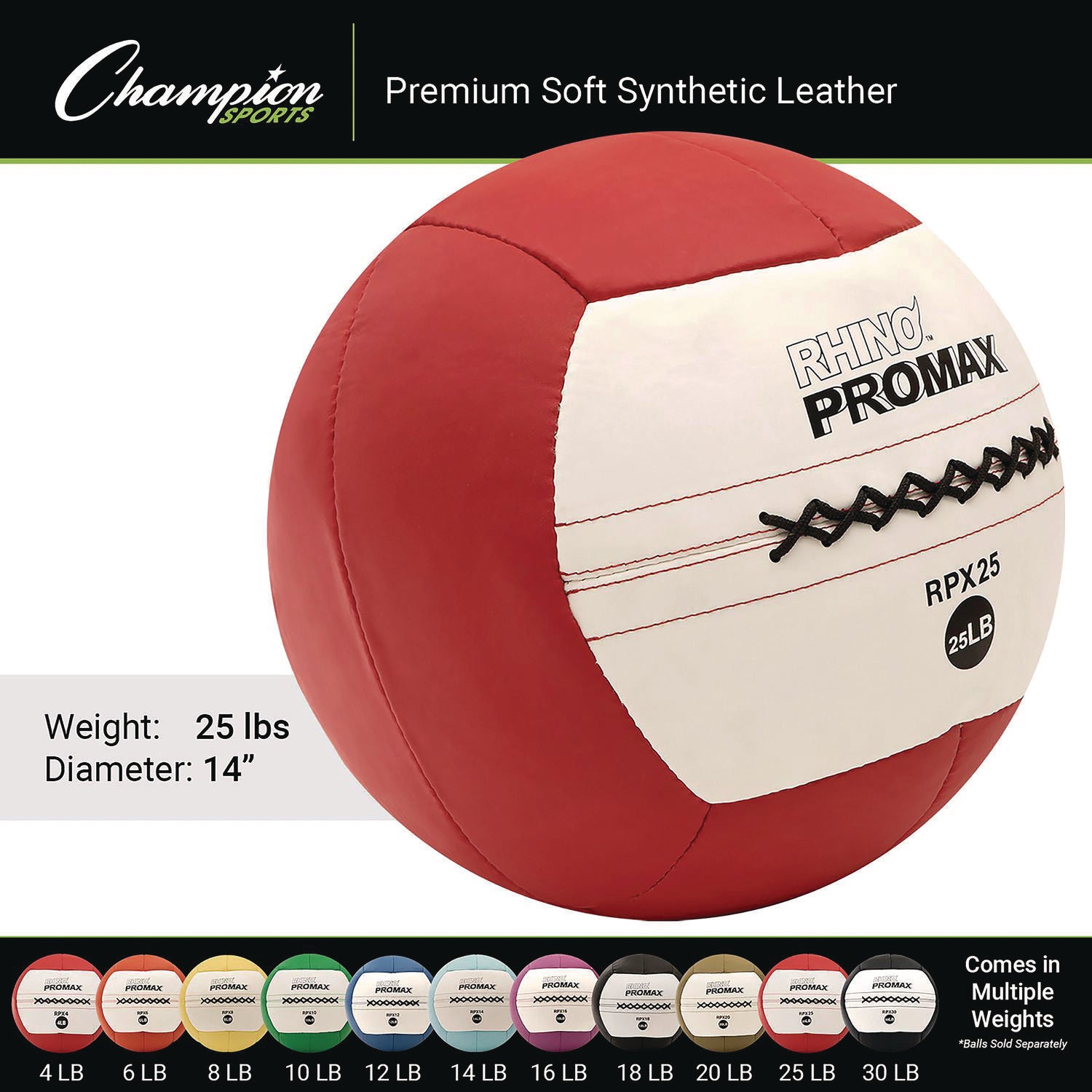 Rhino Promax Medicine Ball, 25 lb, Red Champion Sports Flipcost