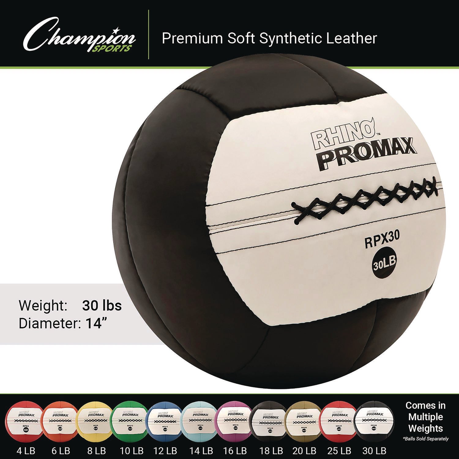 Rhino Promax Medicine Ball, 30 lb, Black Champion Sports Flipcost