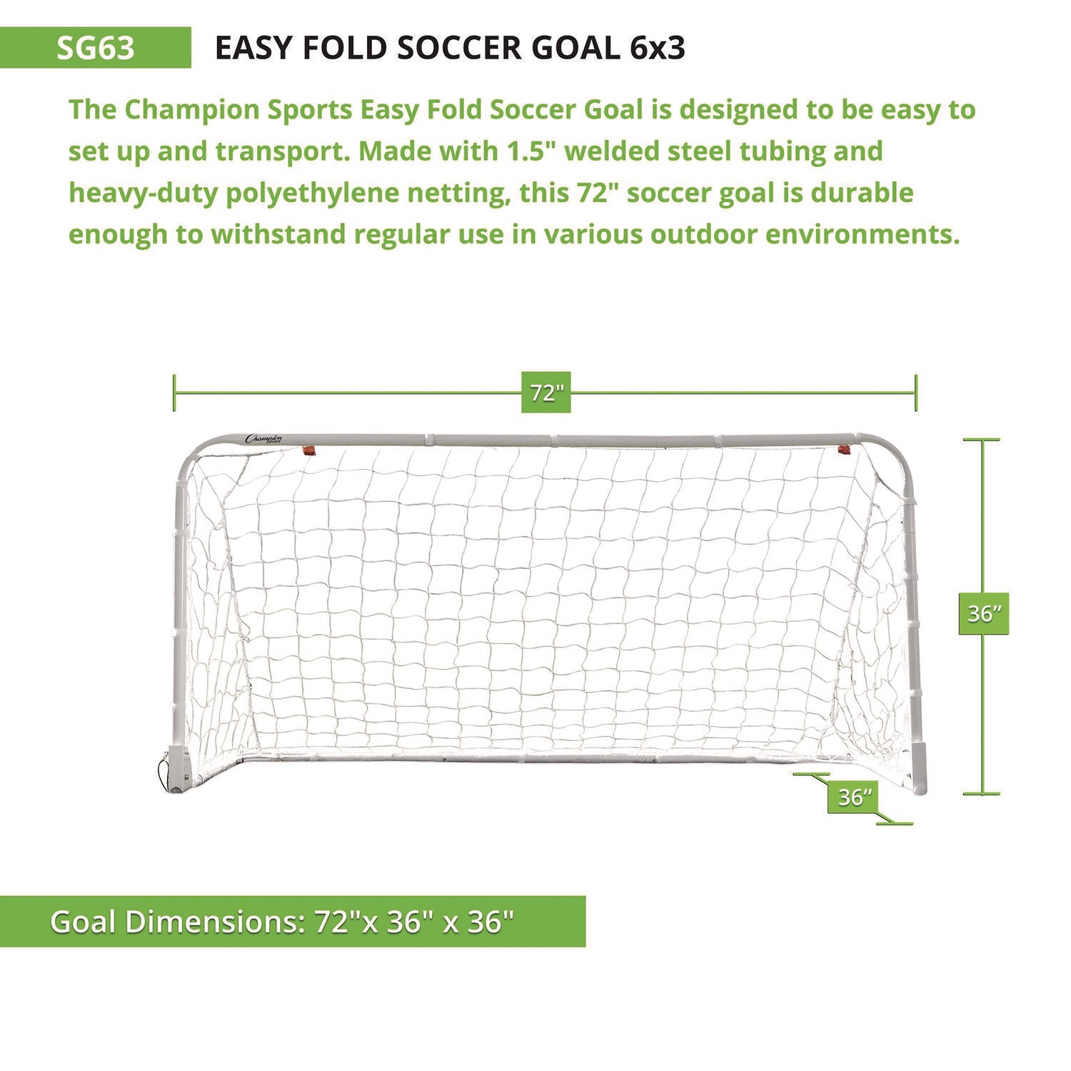 Easy Fold Soccer Goal, 6 ft  x 3 ft, 1.25" dia Frame Champion Sports Flipcost