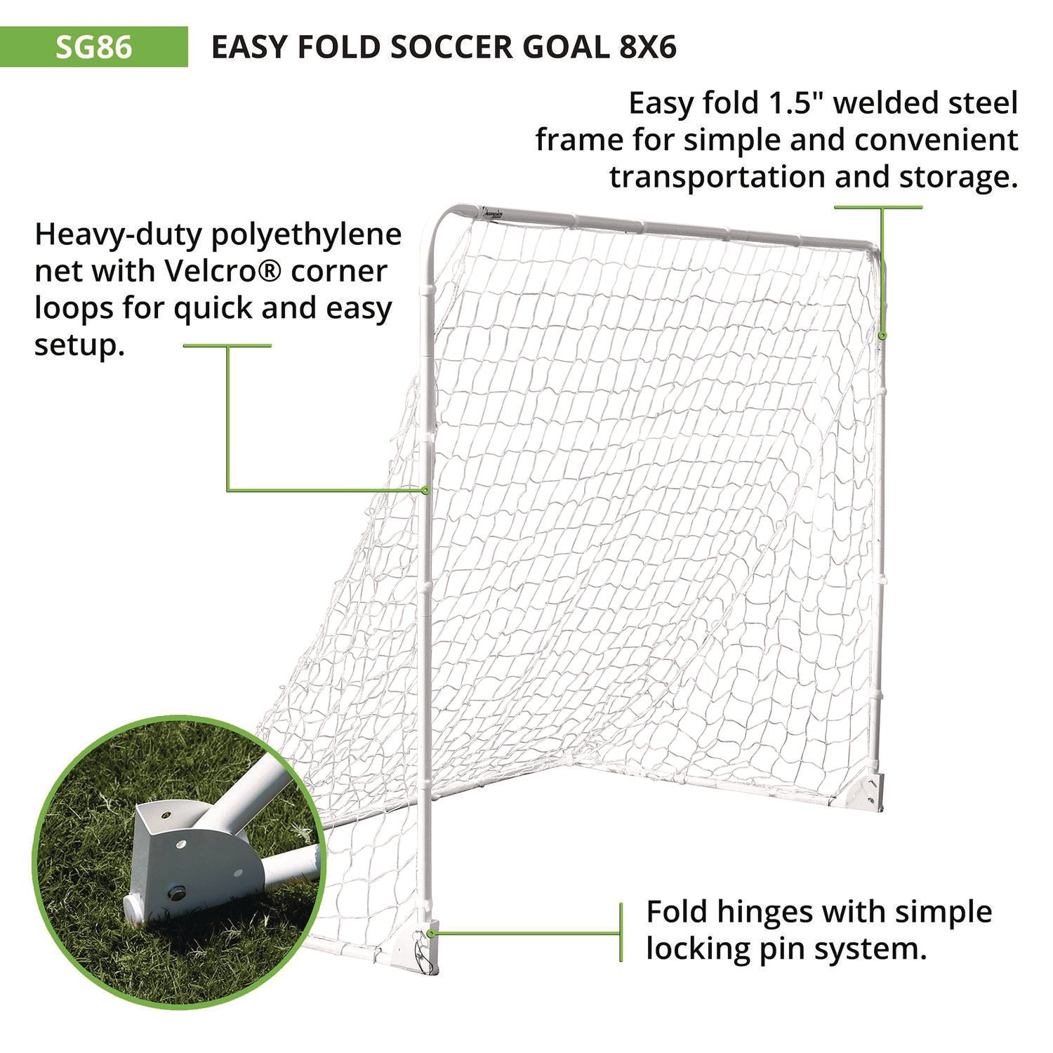 Easy Fold Soccer Goal, 8 ft x 6 ft, 1.25" dia Frame Champion Sports Flipcost