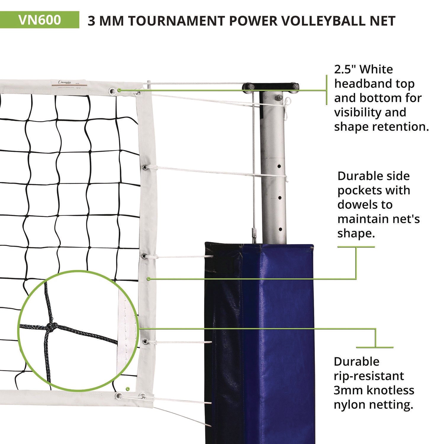 Tournament Power Volleyball Net, 32 ft x 3 ft Champion Sports Flipcost