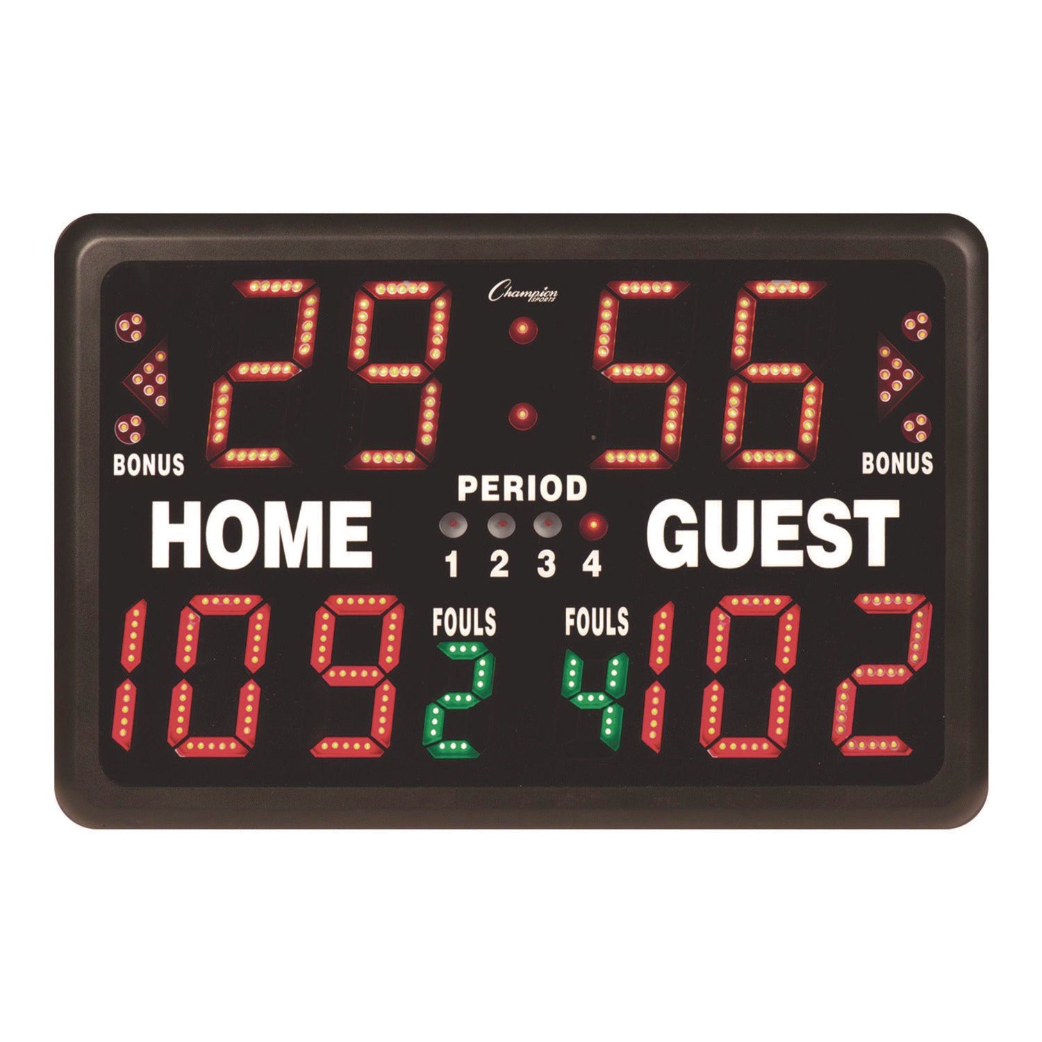 Tabletop Indoor Electronic Scoreboard, 24" x 16" x 10", Black Face, Red/Green/Yellow Graphics