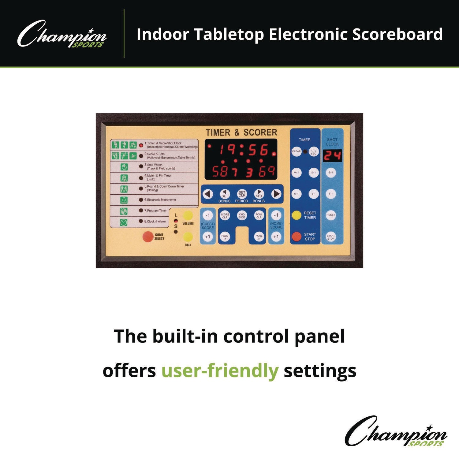 Tabletop Indoor Electronic Scoreboard, 24" x 16" x 10", Black Face, Red/Green/Yellow Graphics Champion Sports Flipcost