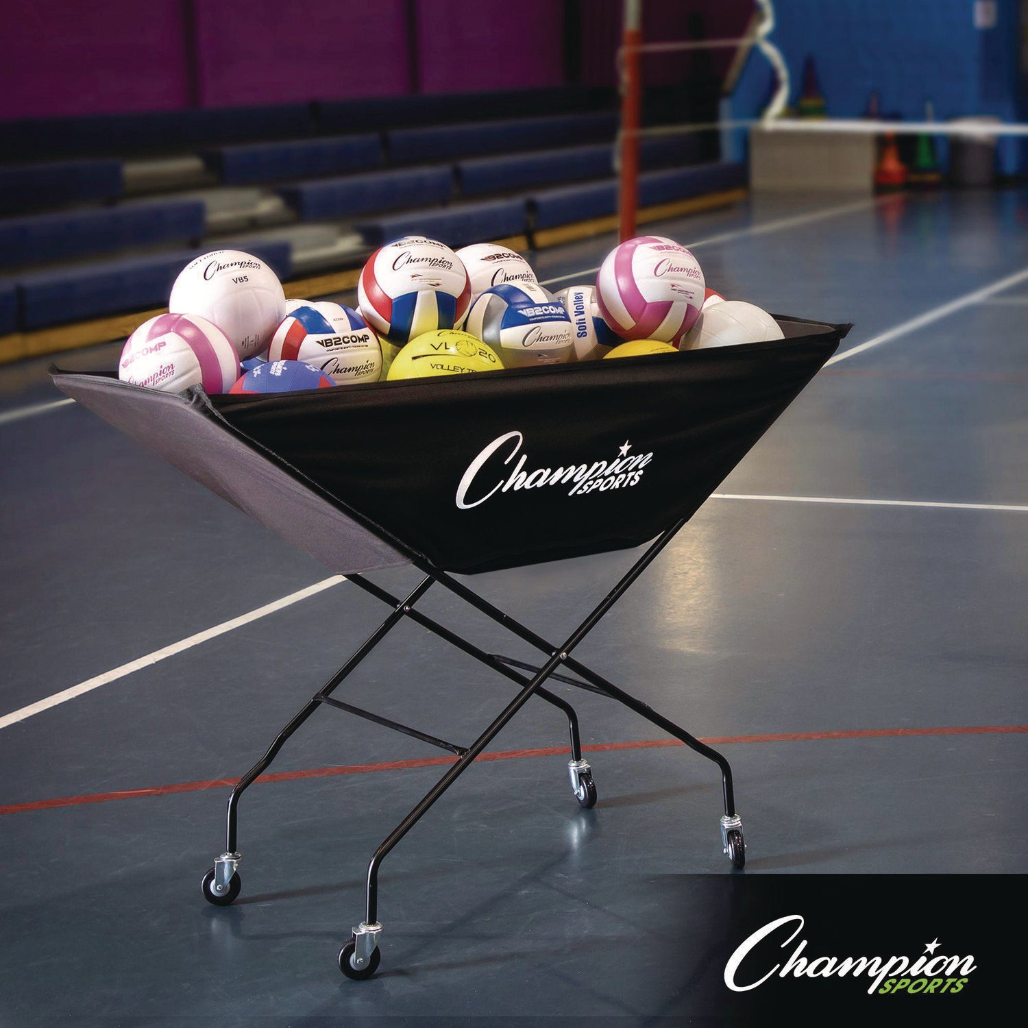 Pro Collapsible Volleyball Cart, 23" x 55" x 41", Black Champion Sports Flipcost