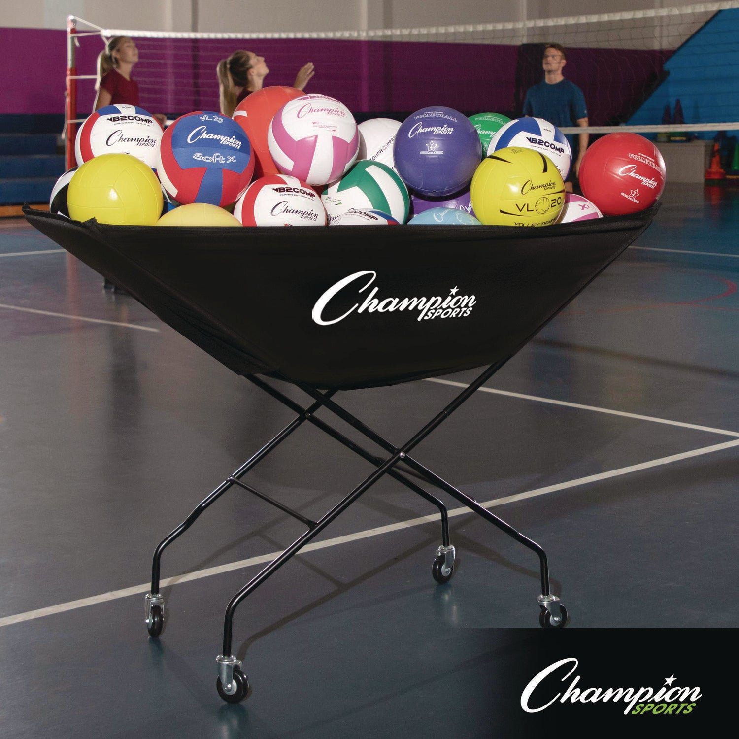 Pro Collapsible Volleyball Cart, 23" x 55" x 41", Black Champion Sports Flipcost