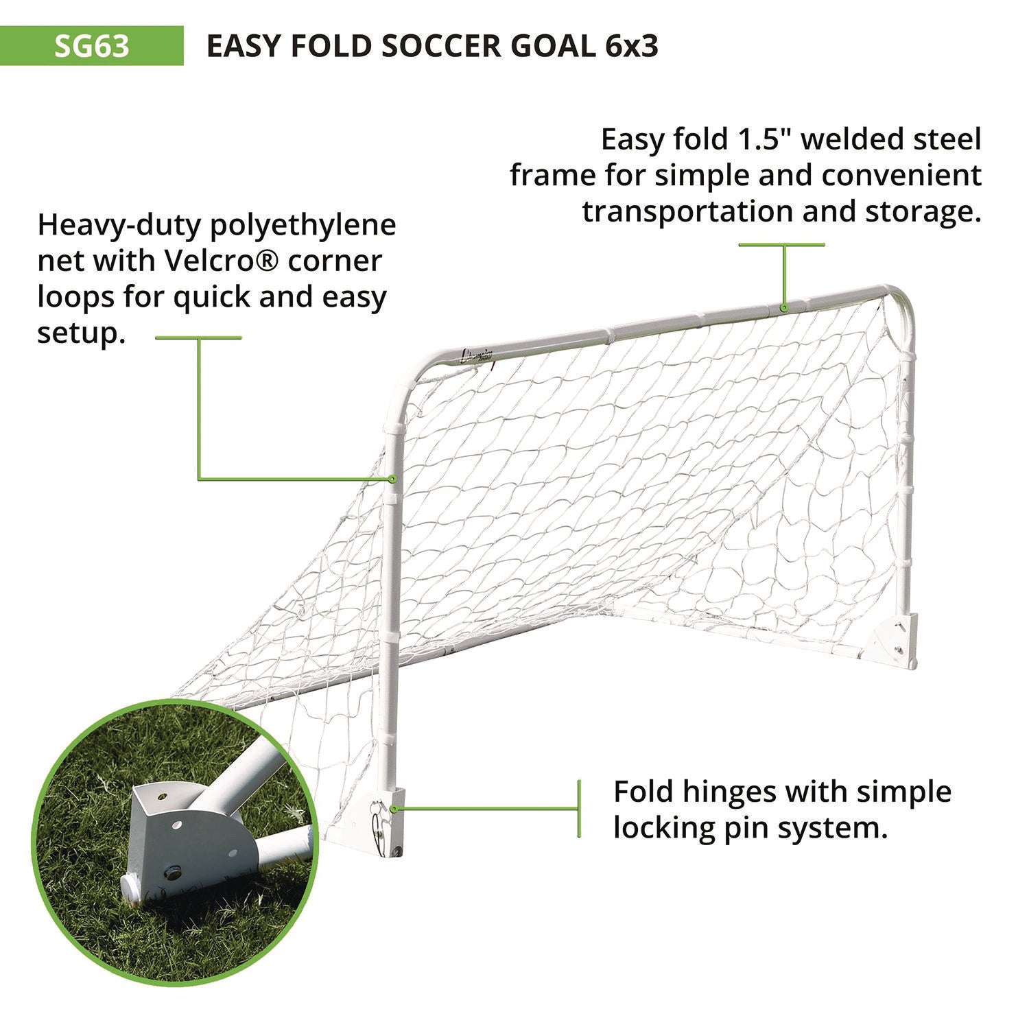 Easy Fold Soccer Goal, 6 ft  x 3 ft, 1.25" dia Frame Champion Sports Flipcost