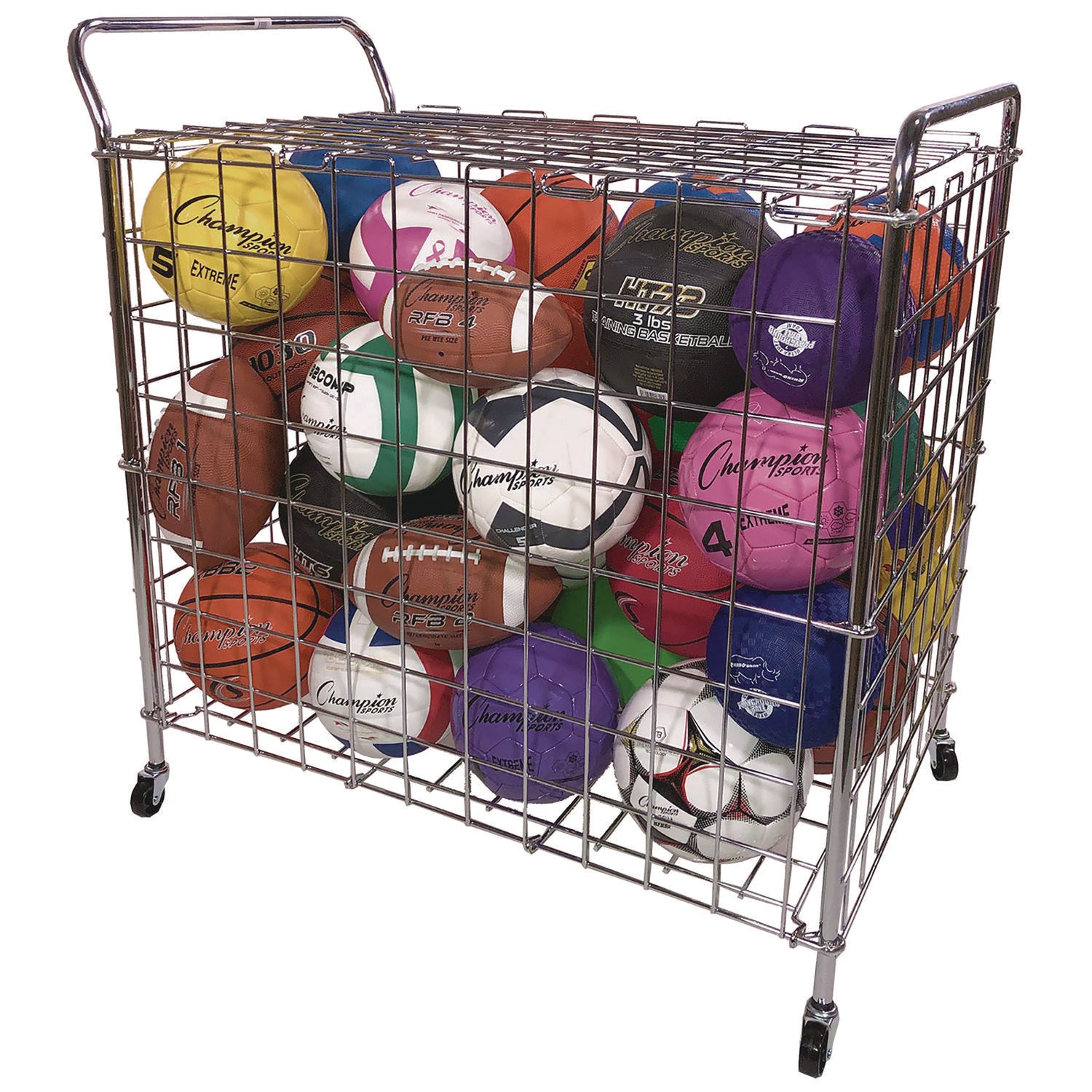 Portable Lockable Ball Locker, Metal, 176 lb Capacity, 24 x 39 x 40, Chrome Champion Sports Flipcost