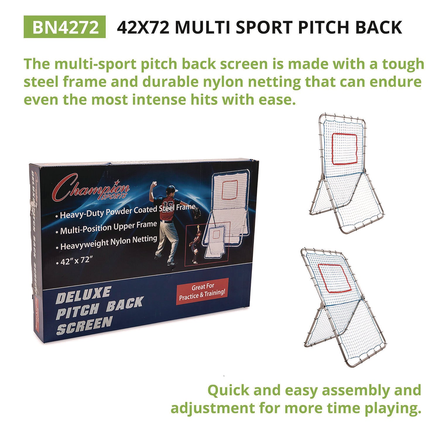 Multi-Sport Pitch Back Screen, 72" x 42", 1.25" dia frame Champion Sports Flipcost