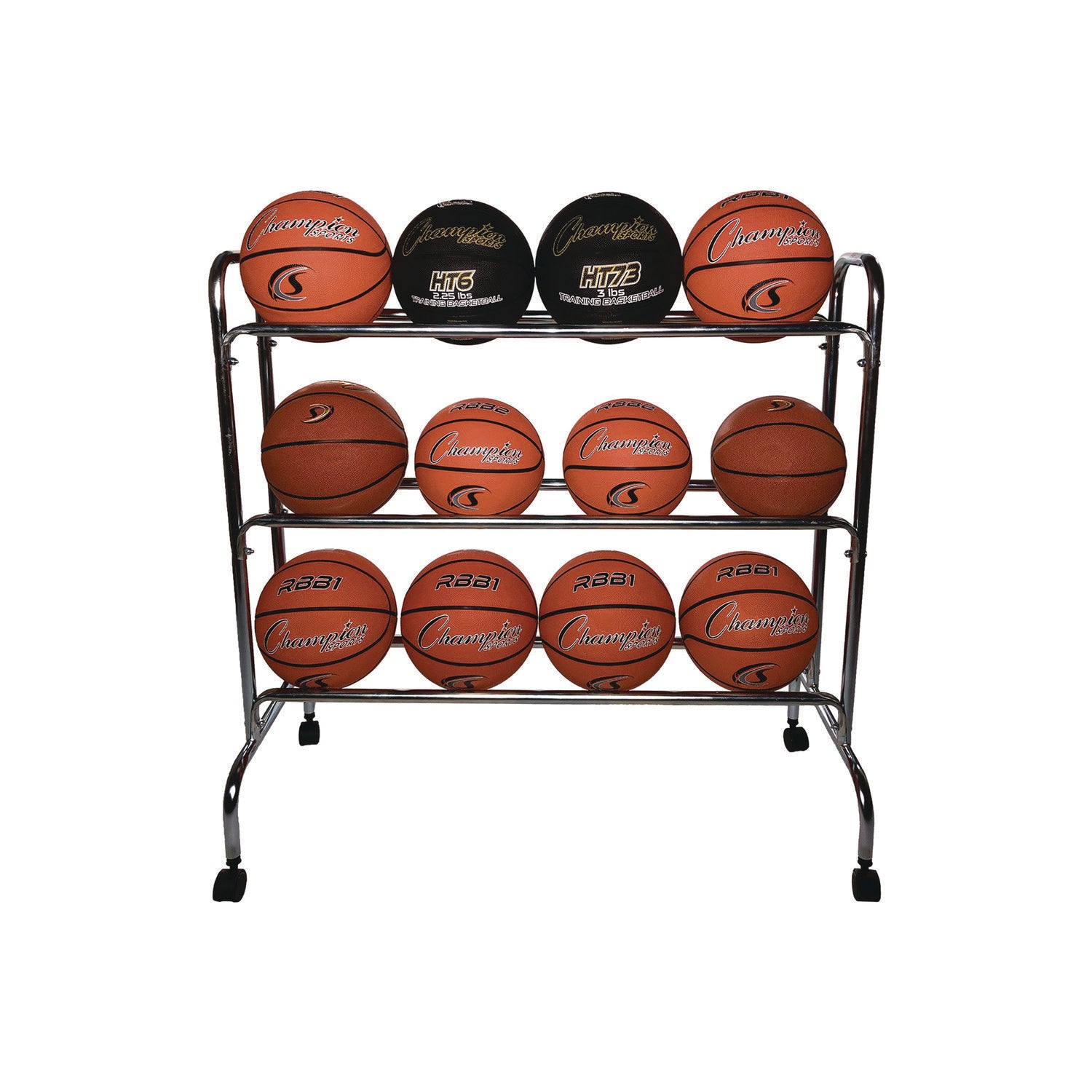 Powder-Coated Ball Cart, Metal, 132 lb Capacity, 17 x 41 x 41, Silver Champion Sports Flipcost