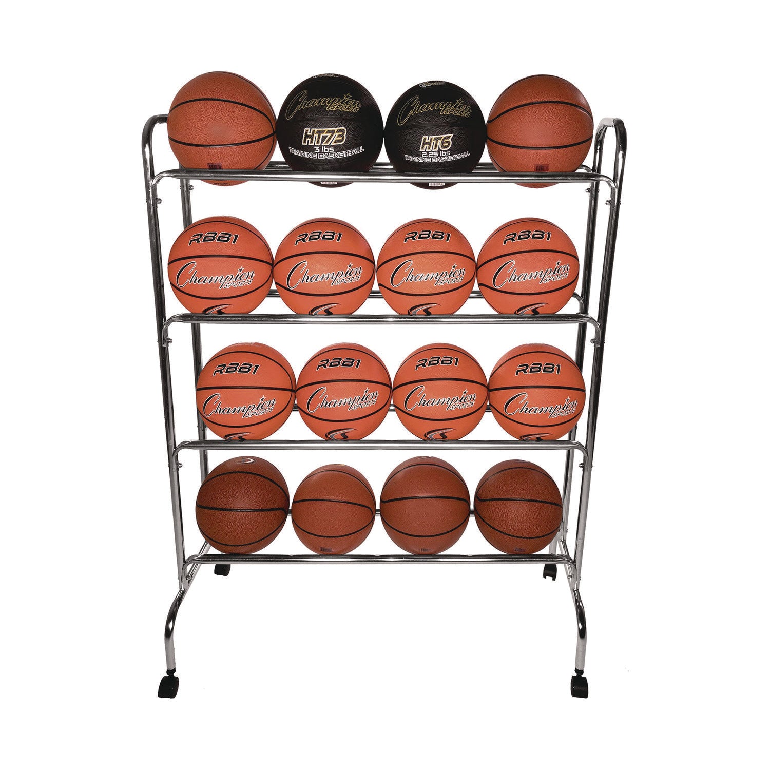 Powder-Coated Ball Cart, Metal, 132 lb Capacity, 17 x 41 x 53, Silver Champion Sports Flipcost