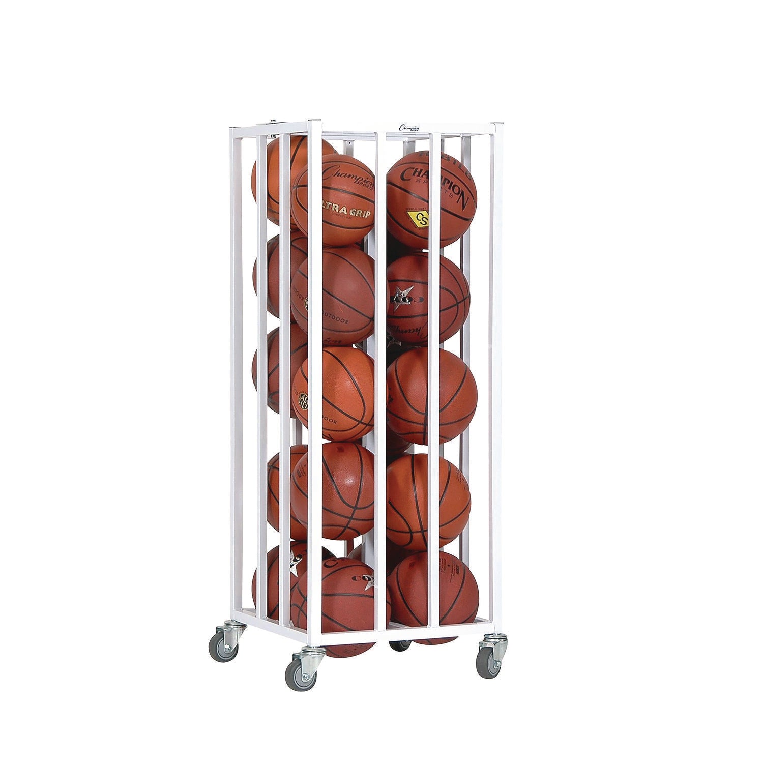 Deluxe Vertical Ball Cage, Fits Approximately 20 Balls, Metal, 20" x 20" x 48", White Champion Sports Flipcost