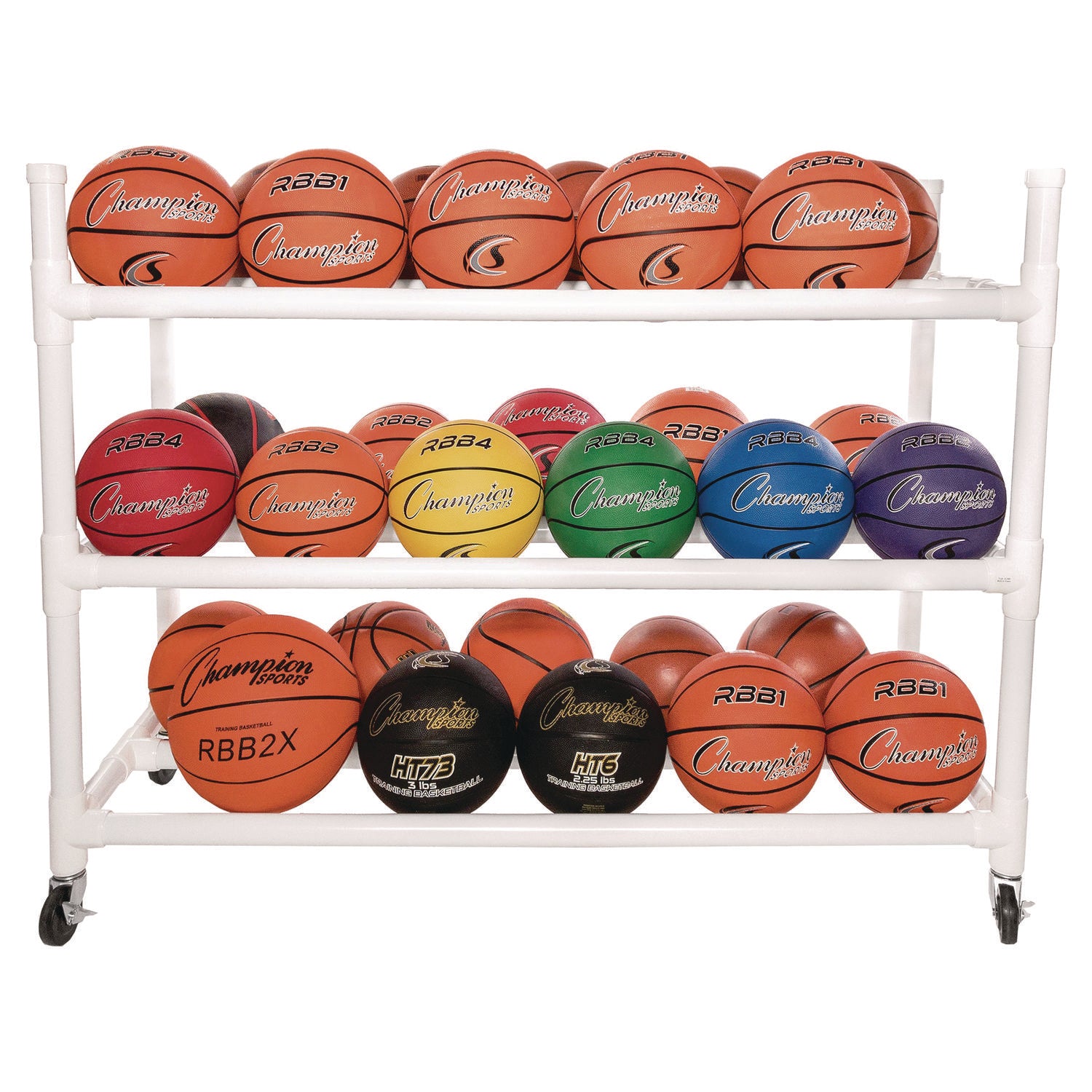 30 Basketball Heavy-Duty Cart, Heavy-Duty Plastic, 176 lb Capacity, 19 x 55 x 45, White Champion Sports Flipcost