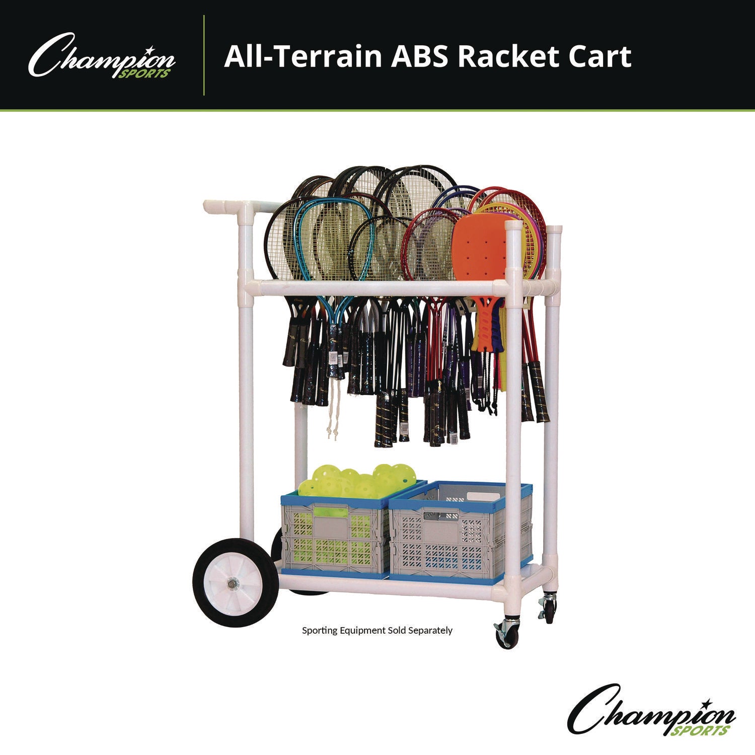 All-Terrain ABS Racket Cart, 20" Wide x 33" Long, White Champion Sports Flipcost