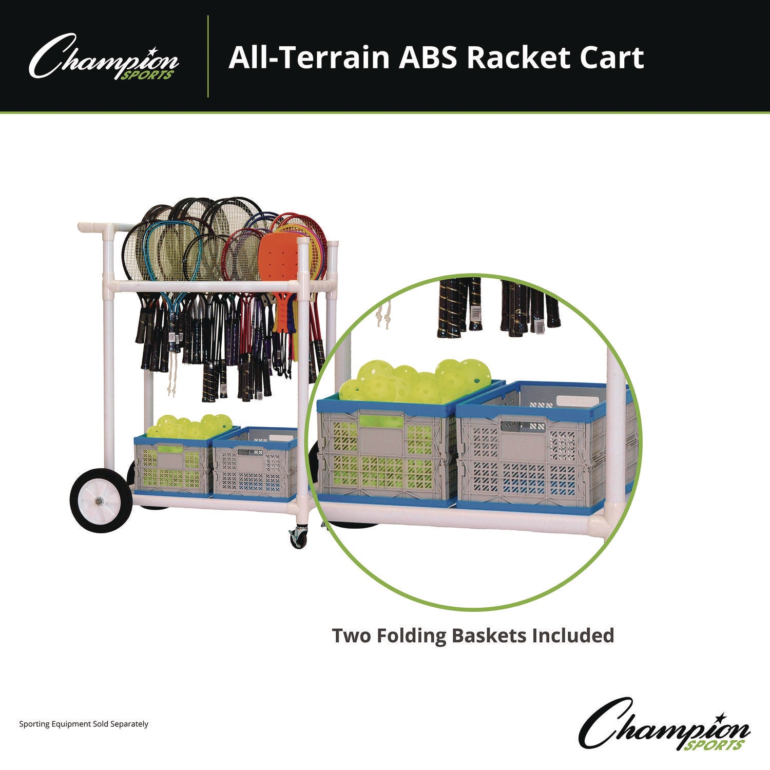 All-Terrain ABS Racket Cart, 20" Wide x 33" Long, White Champion Sports Flipcost