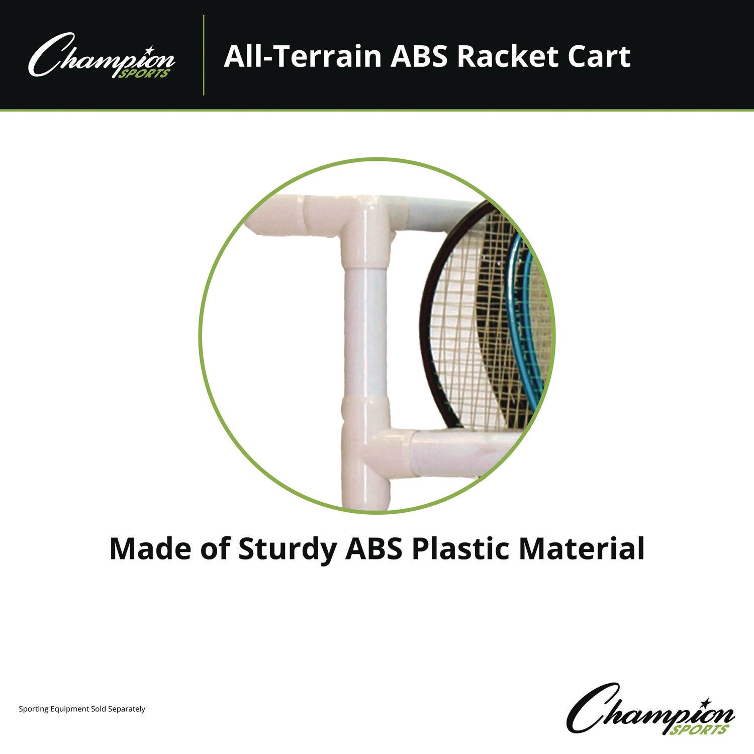 All-Terrain ABS Racket Cart, 20" Wide x 33" Long, White Champion Sports Flipcost