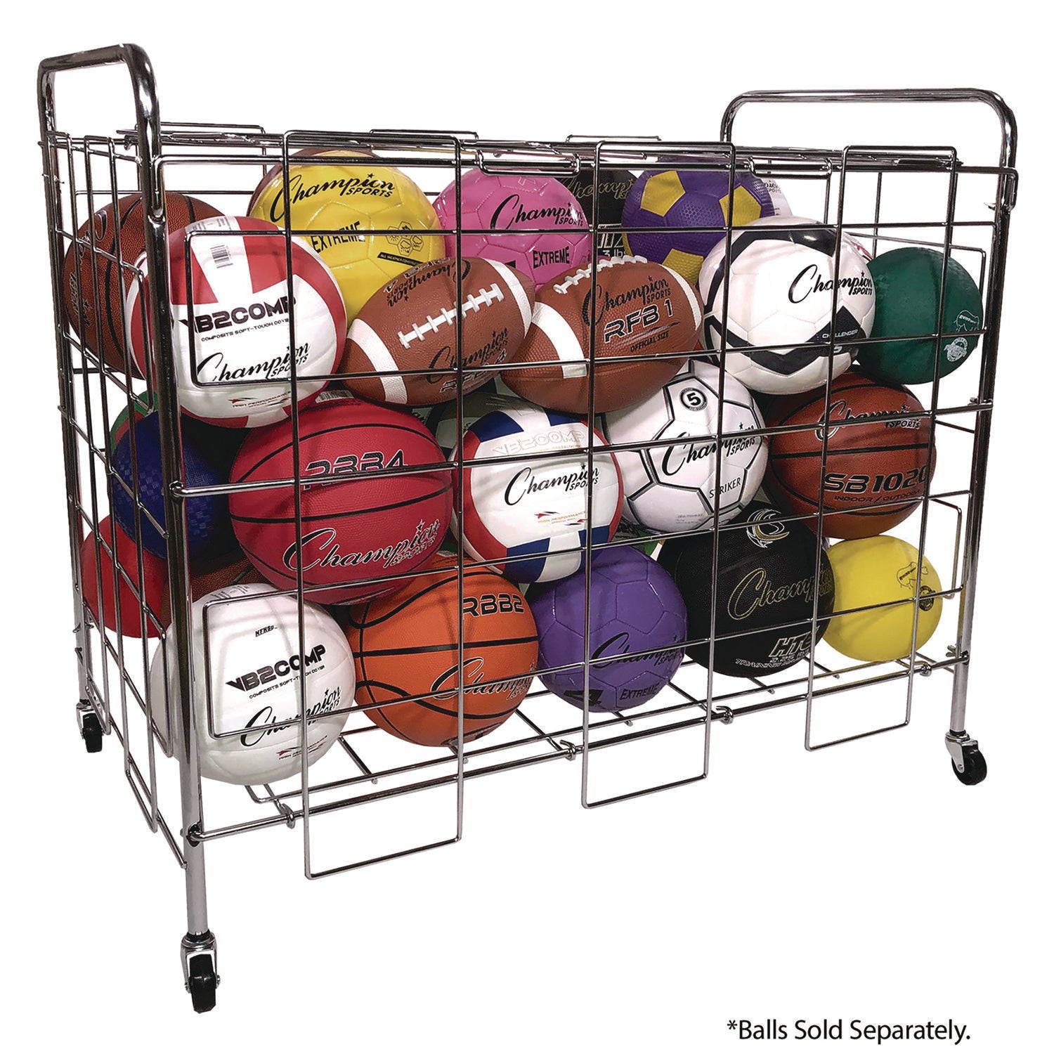 Portable Ball Locker, Metal, 176 lb Capacity, 24 x 41 x 36, Chrome Champion Sports Flipcost