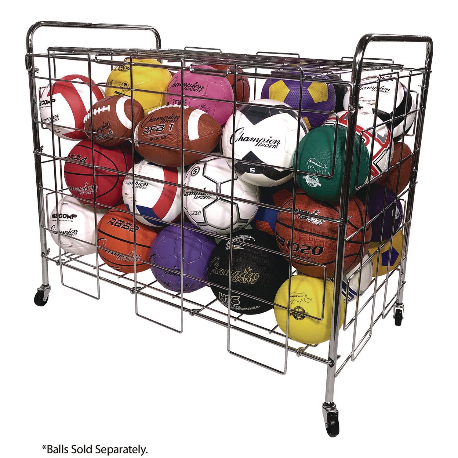 Portable Ball Locker, Metal, 176 lb Capacity, 24 x 41 x 36, Chrome Champion Sports Flipcost