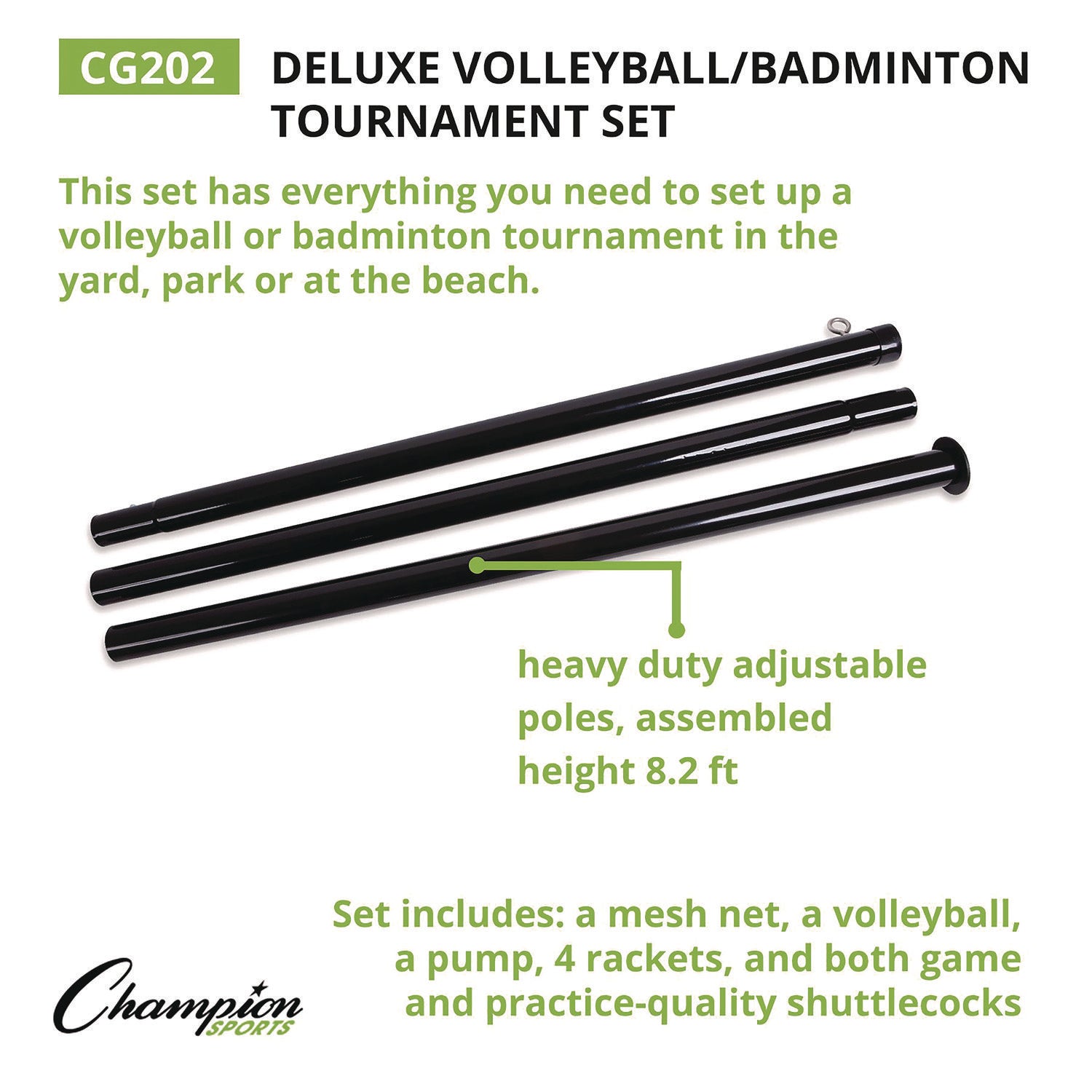 Deluxe Volleyball/Badminton Tournament Set, (4) Rackets/(2) Shuttlecocks/(2) Birdies/Net/Pump/Volleyball Champion Sports Flipcost