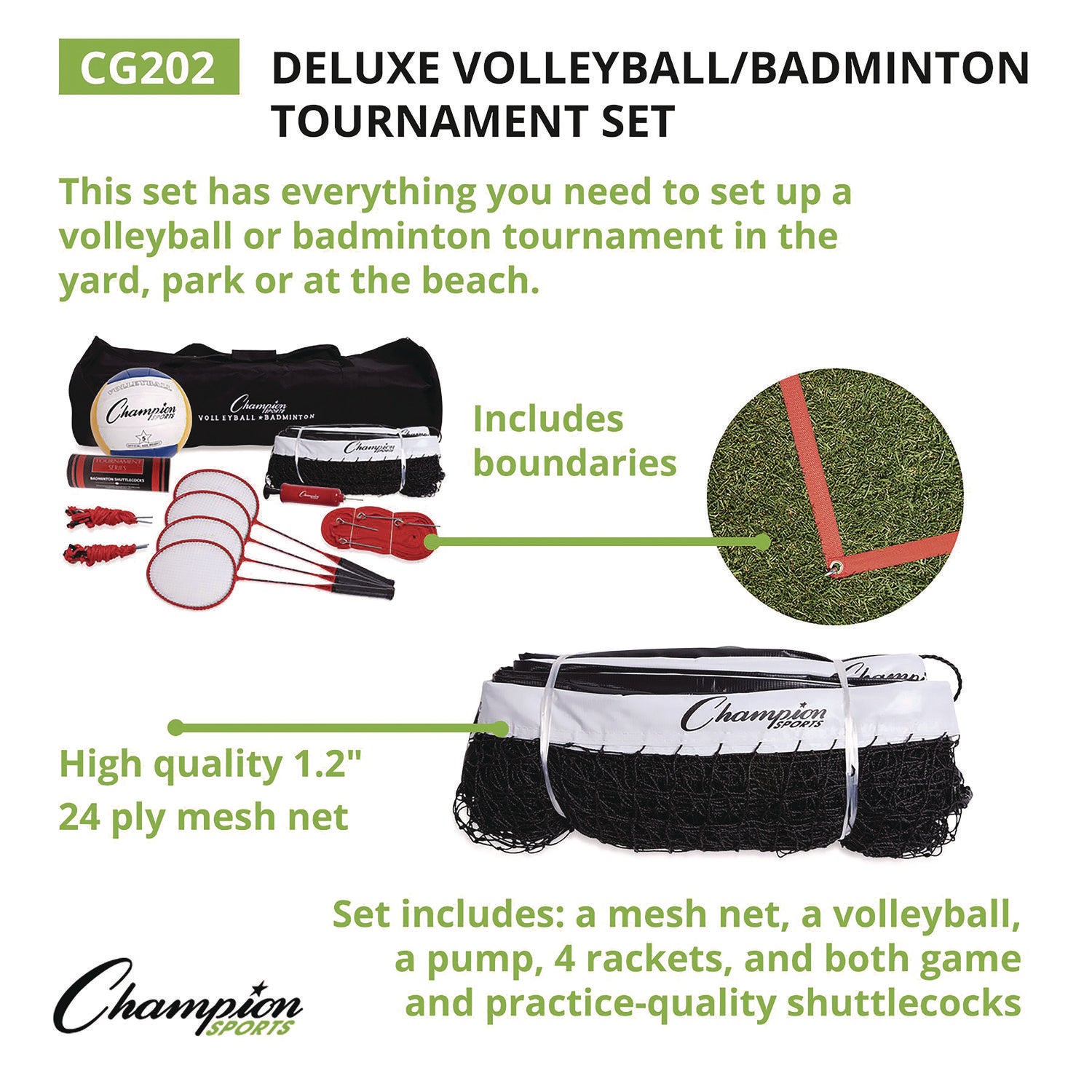 Deluxe Volleyball/Badminton Tournament Set, (4) Rackets/(2) Shuttlecocks/(2) Birdies/Net/Pump/Volleyball Champion Sports Flipcost