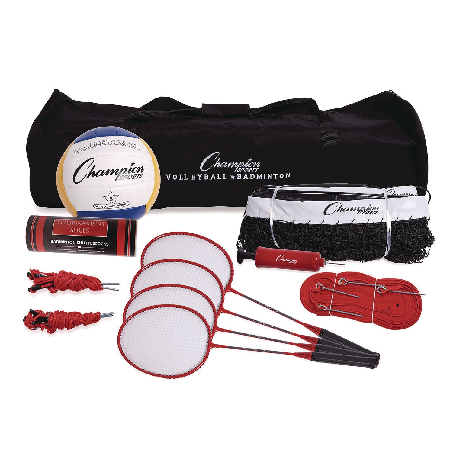 Deluxe Volleyball/Badminton Tournament Set, (4) Rackets/(2) Shuttlecocks/(2) Birdies/Net/Pump/Volleyball