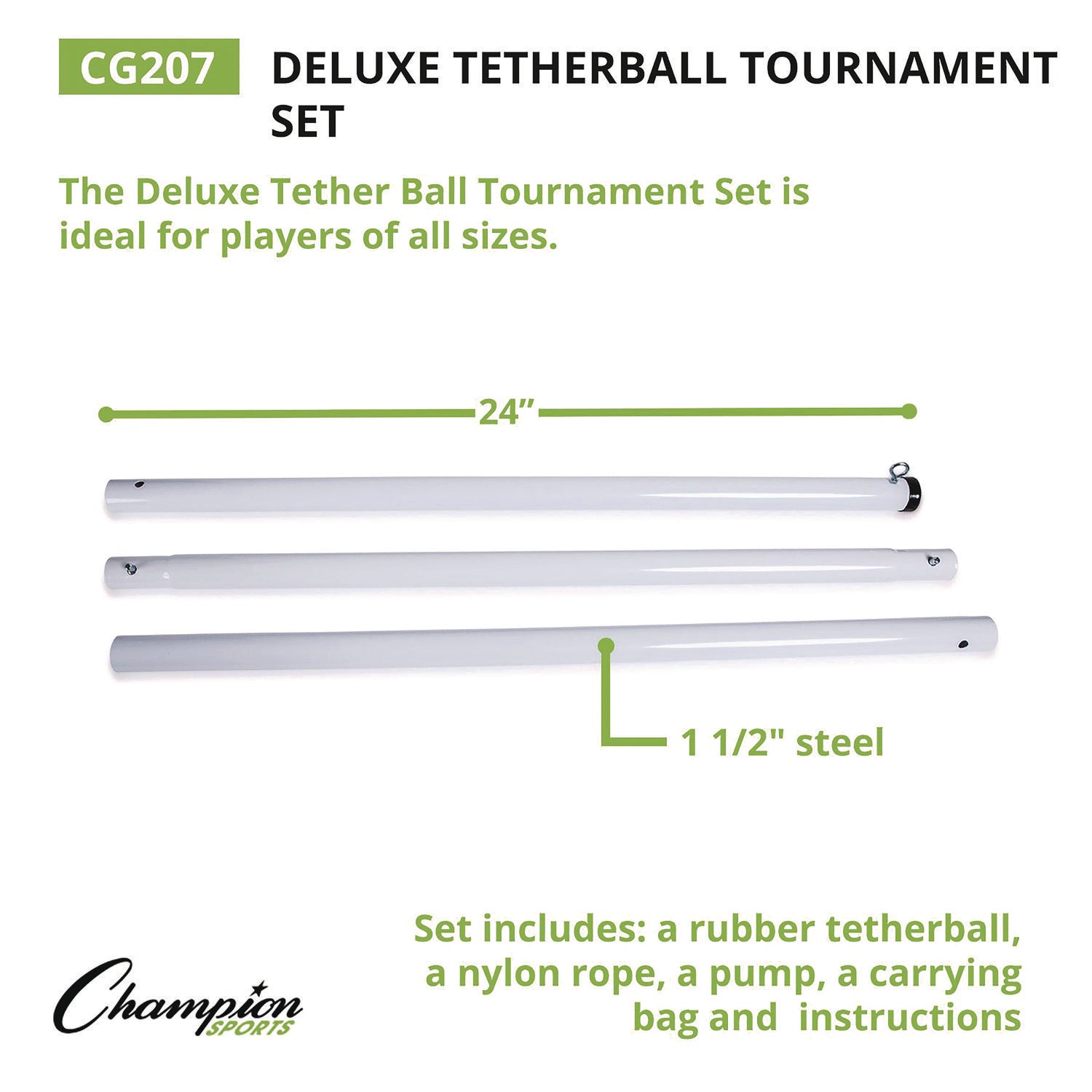 Deluxe Tetherball Tournament Set, Ball/24" Telescopic Poles/102" Cord/Carry Case/Pump/Needle Champion Sports Flipcost