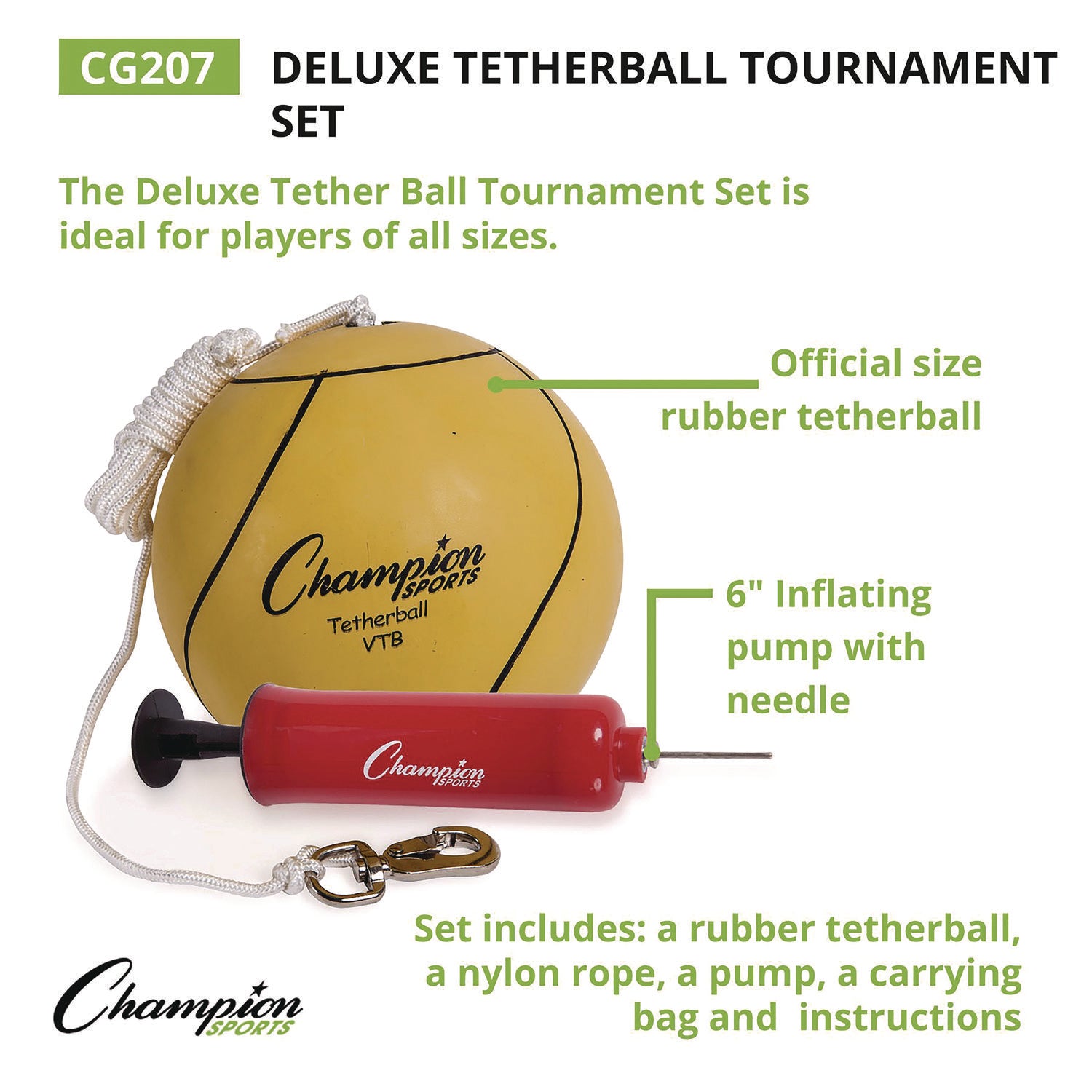 Deluxe Tetherball Tournament Set, Ball/24" Telescopic Poles/102" Cord/Carry Case/Pump/Needle Champion Sports Flipcost